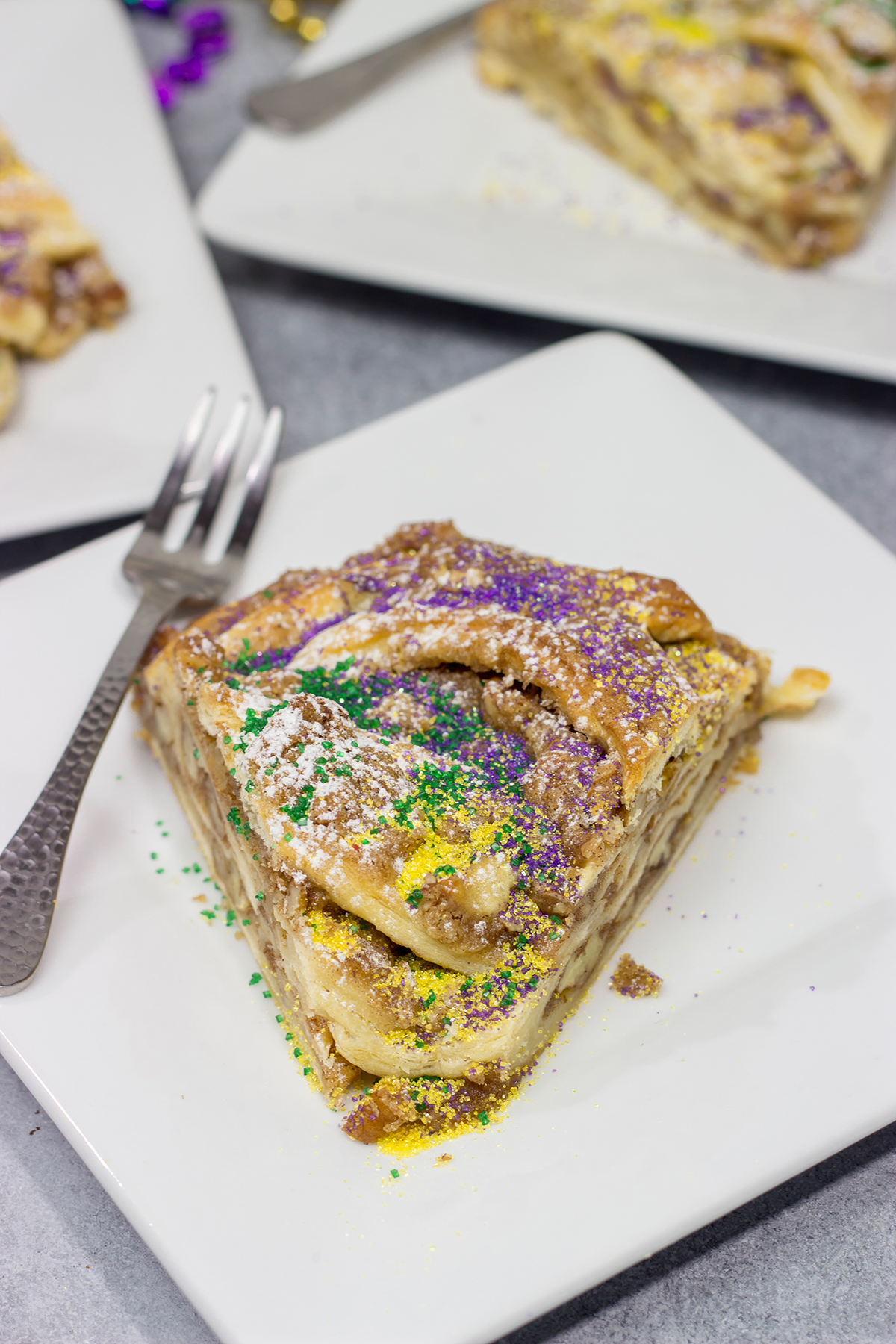This Easy King Cake uses refrigerated crescent dough instead of the traditional yeasted dough. It's an easy - and delicious - way to celebrate Mardi Gras!
