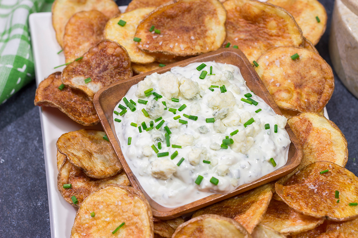 This classic Blue Cheese Dip is creamy and delicious! Serve with homemade potato chips, veggies or Buffalo wings!
