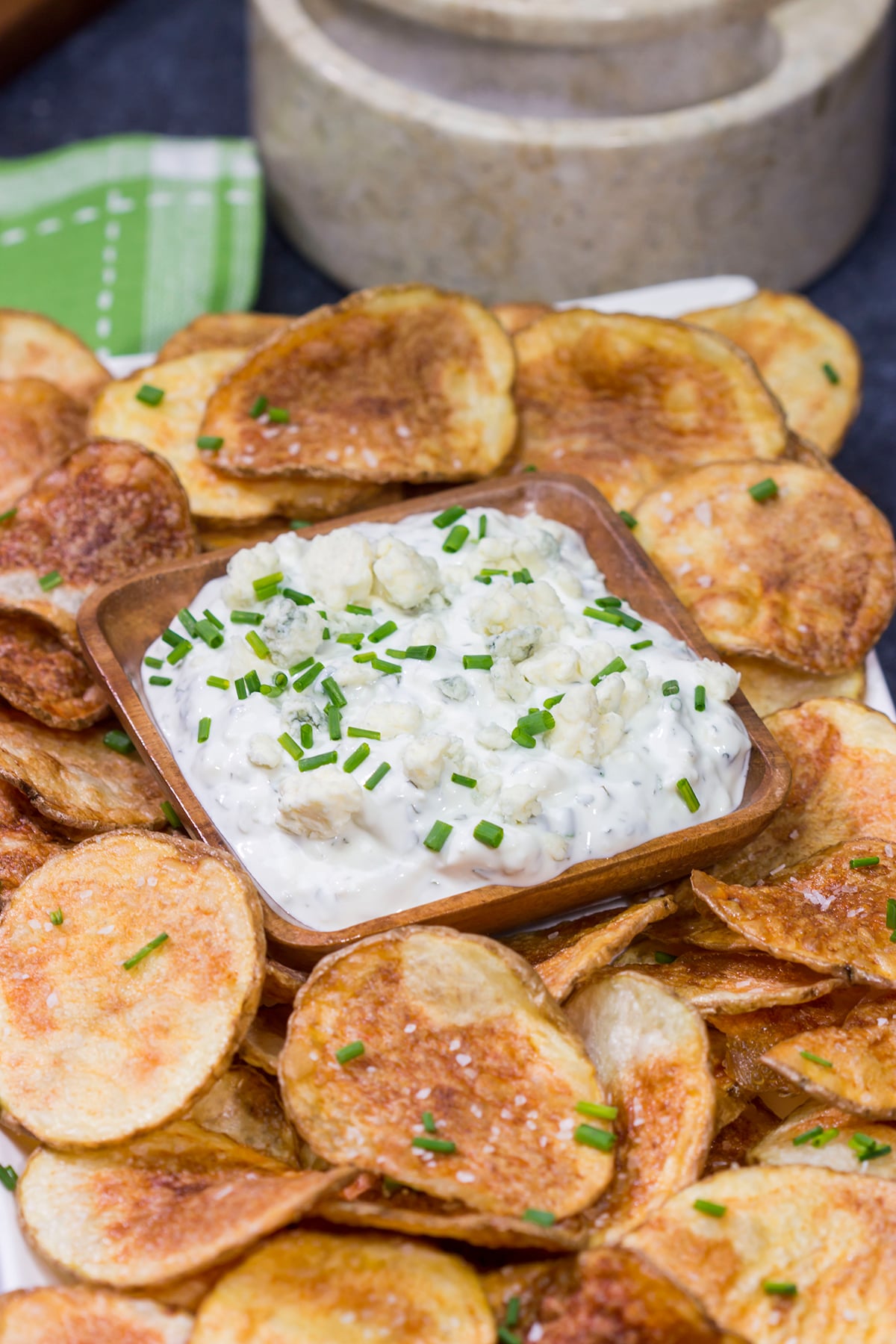 This classic Blue Cheese Dip is creamy and delicious! Serve with homemade potato chips, veggies or Buffalo wings!