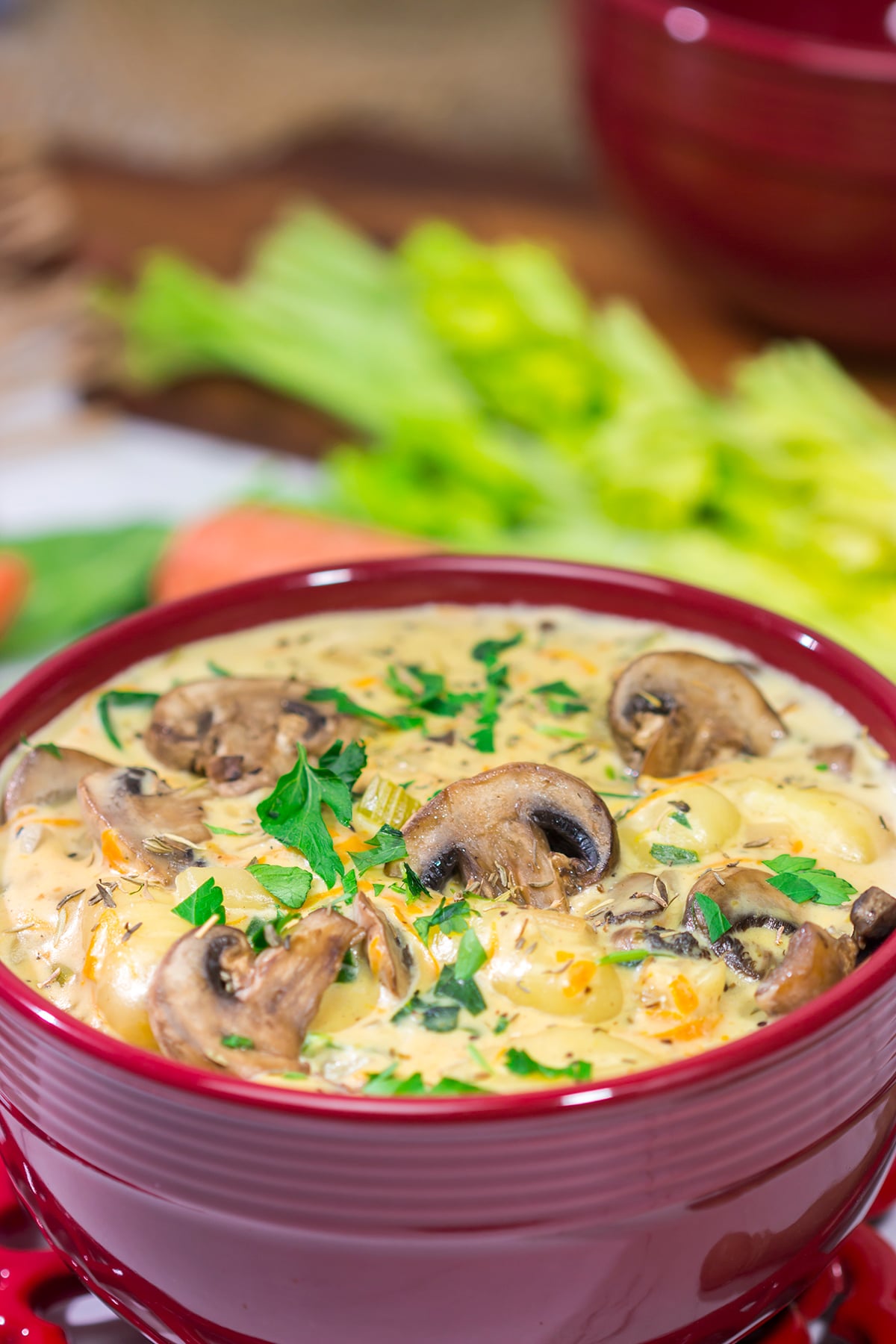 Filled with sautéed mushrooms and potato gnocchi, this Creamy Mushroom Gnocchi Soup is a great way to warm up on a cold winter night!
