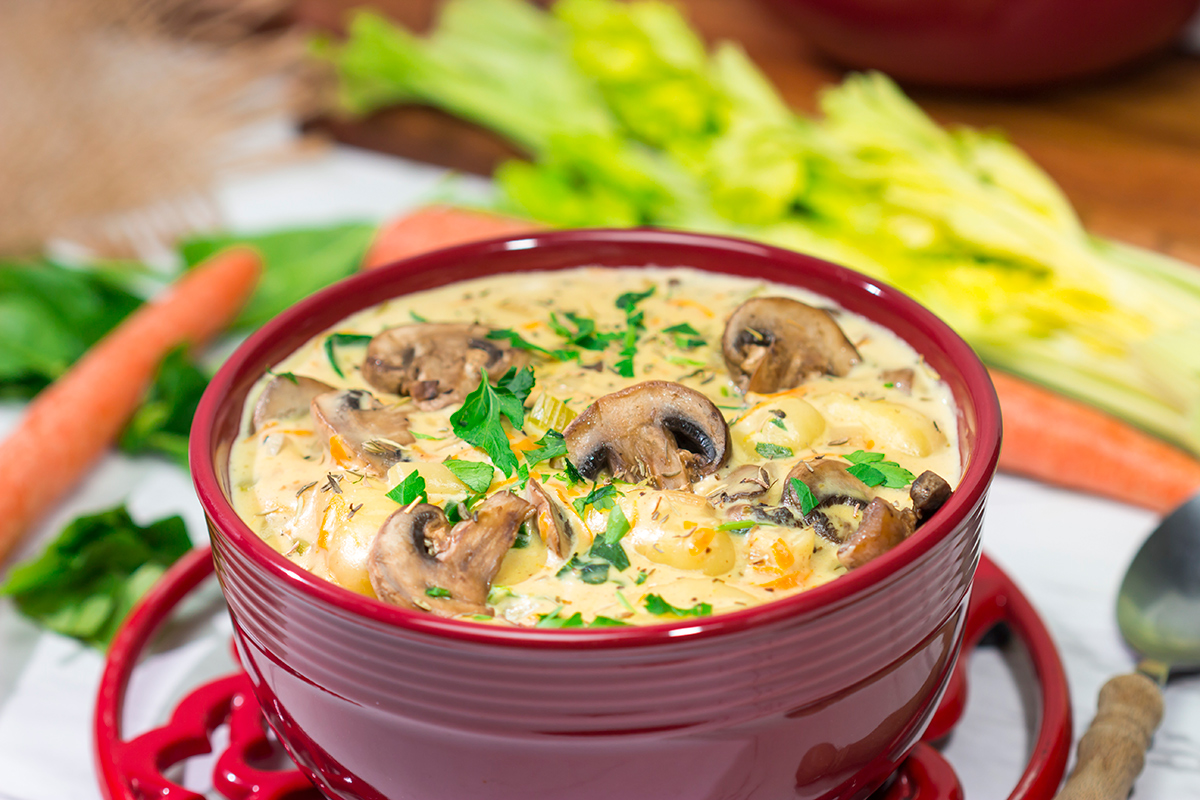 Filled with sautéed mushrooms and potato gnocchi, this Creamy Mushroom Gnocchi Soup is a great way to warm up on a cold winter night!