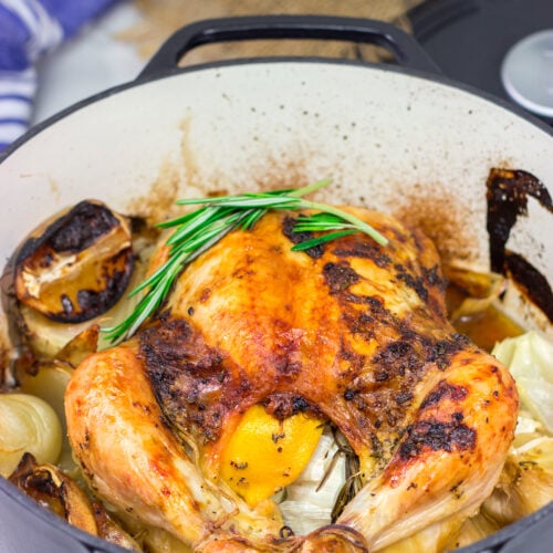 This easy Lemon Rosemary Roasted Chicken features a garlic-herb butter that creates a juicy chicken with crispy, flavorful skin!