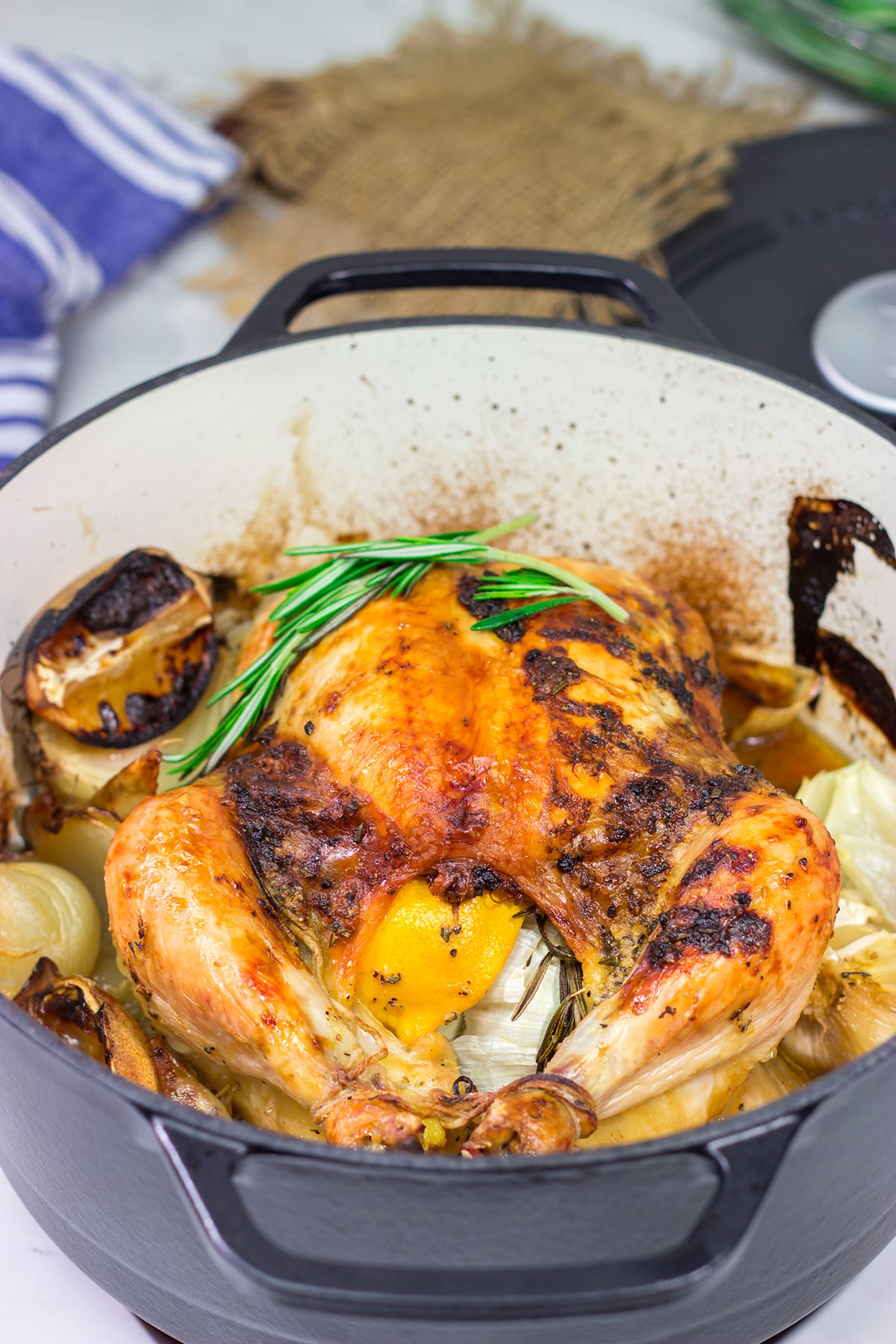 This easy Lemon Rosemary Roasted Chicken features a garlic-herb butter that creates a juicy chicken with crispy, flavorful skin!