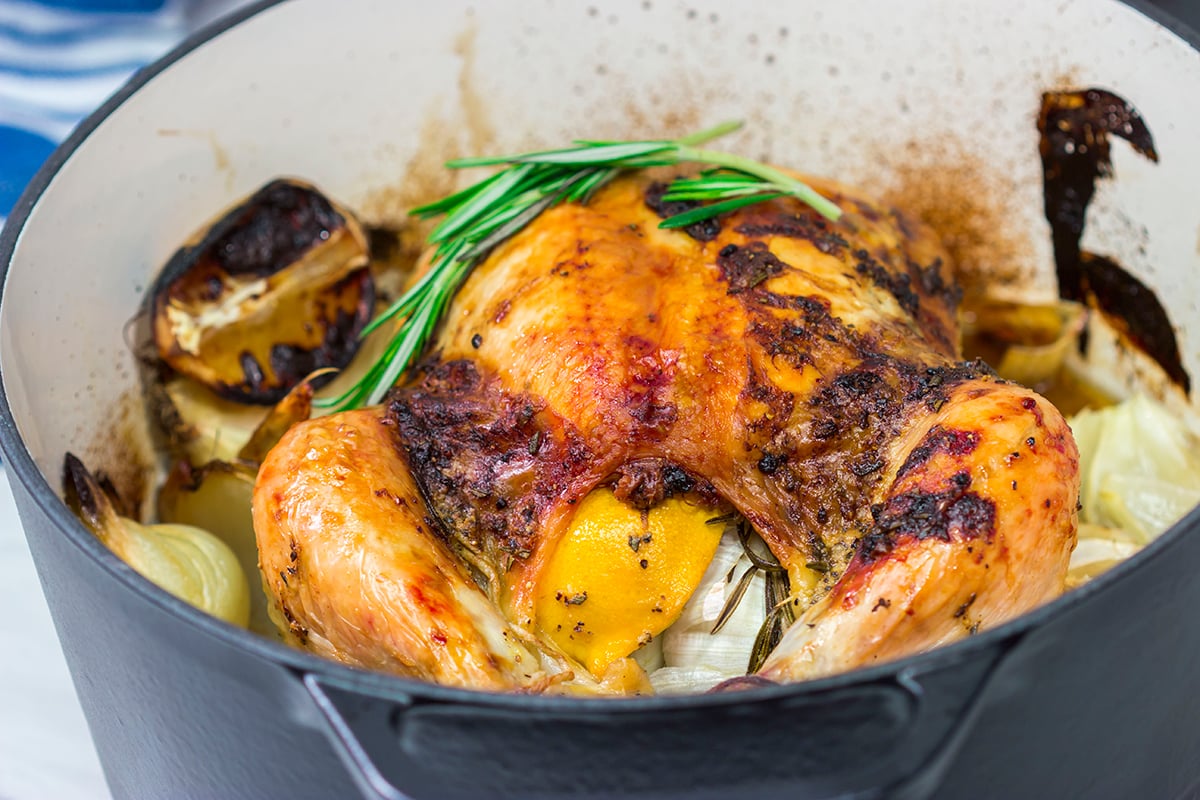 This easy Lemon Rosemary Roasted Chicken features a garlic-herb butter that creates a juicy chicken with crispy, flavorful skin!