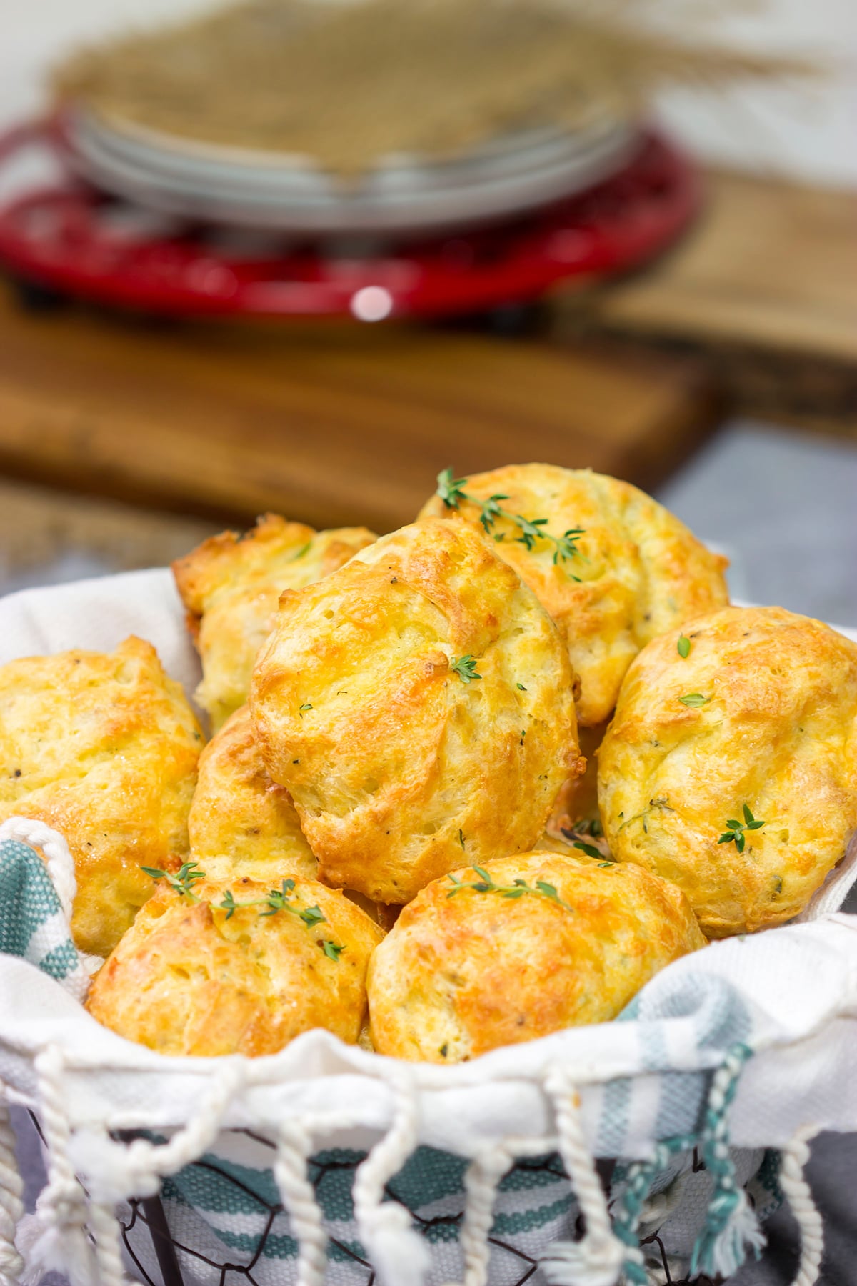 These Cheddar Cheese Puffs (also called Gougeres) are light and airy, and they melt in your mouth. They're great as an appetizer or served next to a bowl of soup!