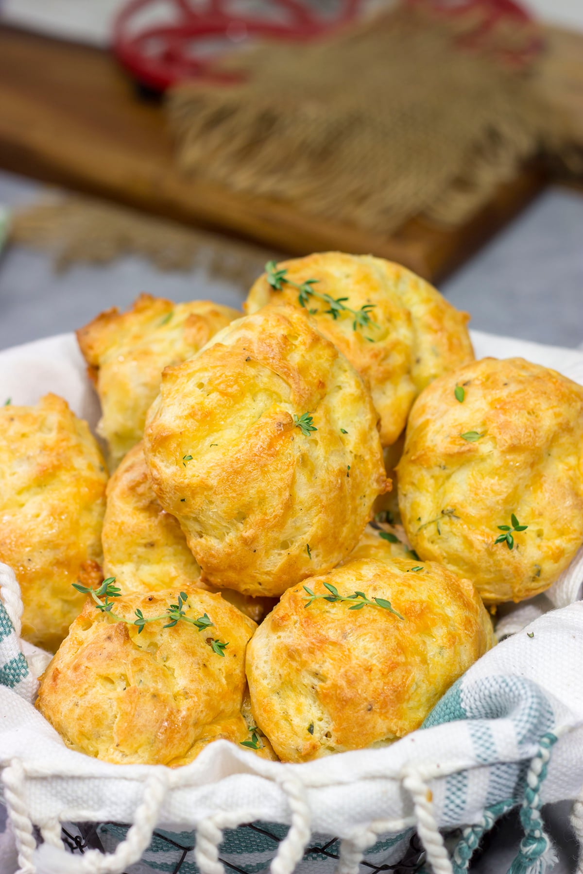 These Cheddar Cheese Puffs (also called Gougeres) are light and airy, and they melt in your mouth. They're great as an appetizer or served next to a bowl of soup!