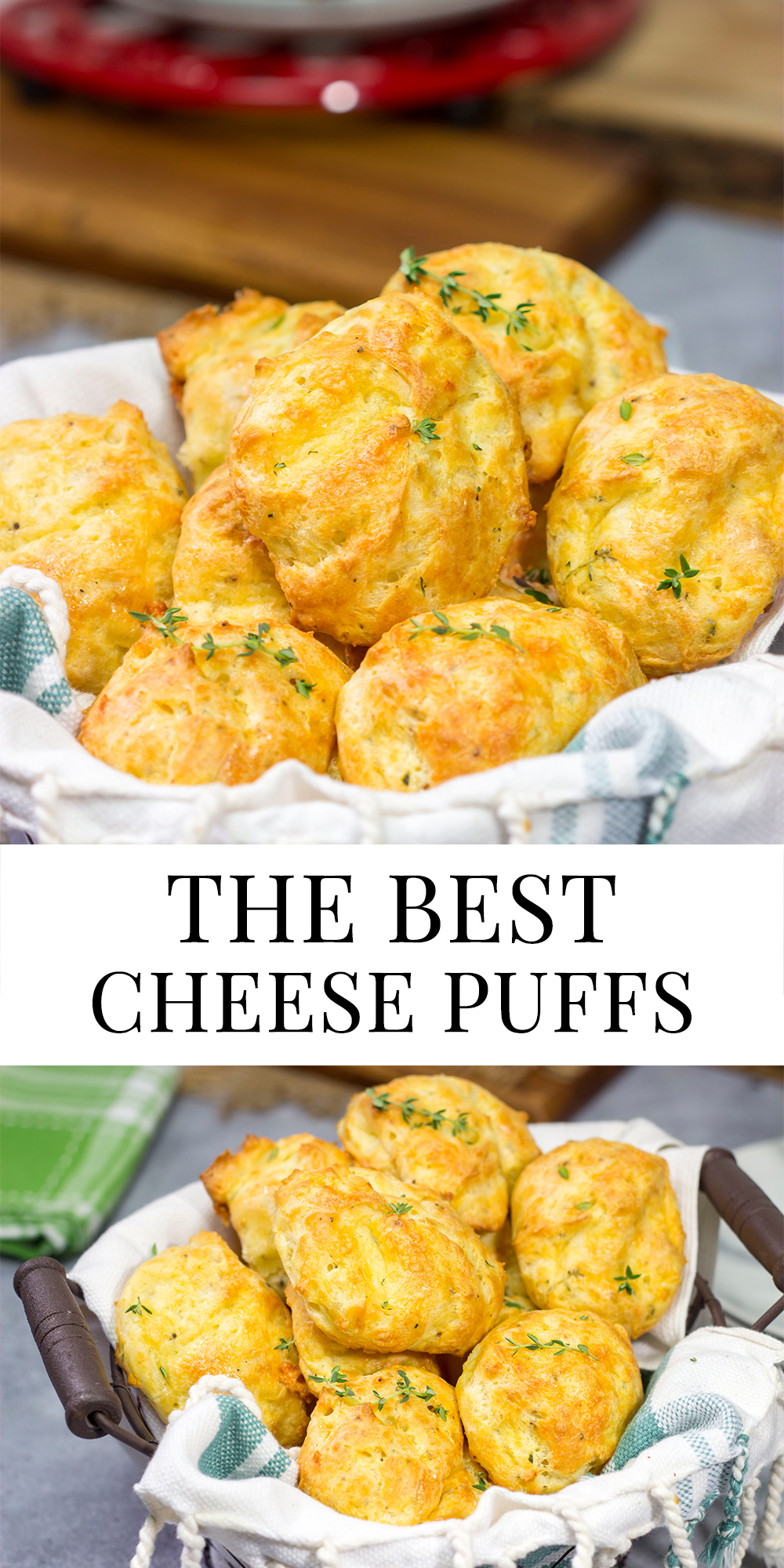 These Cheddar Cheese Puffs (also called Gougeres) are light and airy, and they melt in your mouth. They're great as an appetizer or served next to a bowl of soup!