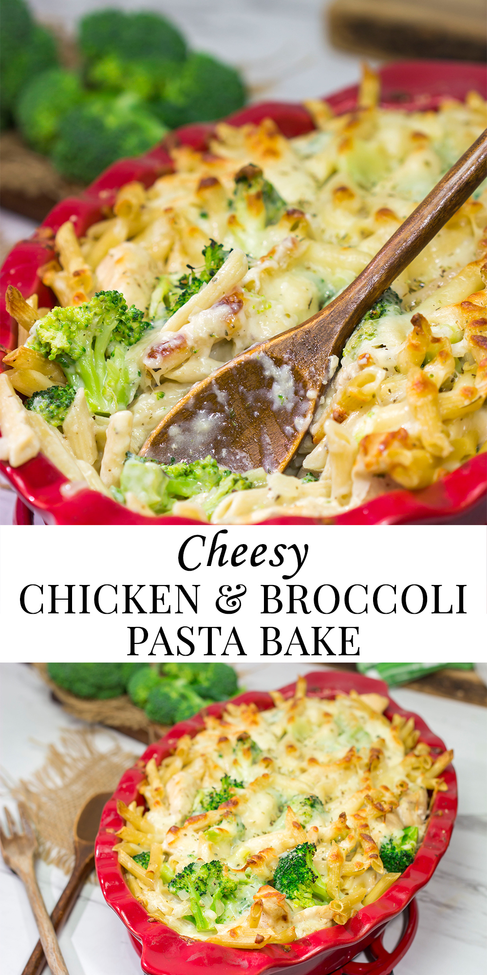 Filled with juicy chicken, broccoli and a cheesy alfredo sauce, this Cheesy Chicken and Broccoli Pasta Bake is a great comfort food meal!