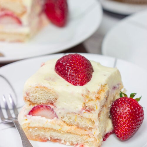 The traditional tiramisu flavors of coffee and cocoa are traded out for orange and strawberries in this Strawberry Tiramisu. It's a great summer dessert recipe!