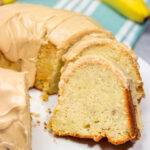This Banana Pound Cake with Peanut Butter Frosting features a divine banana bread pound cake topped with a delicious peanut butter frosting. I think Elvis would've approved!