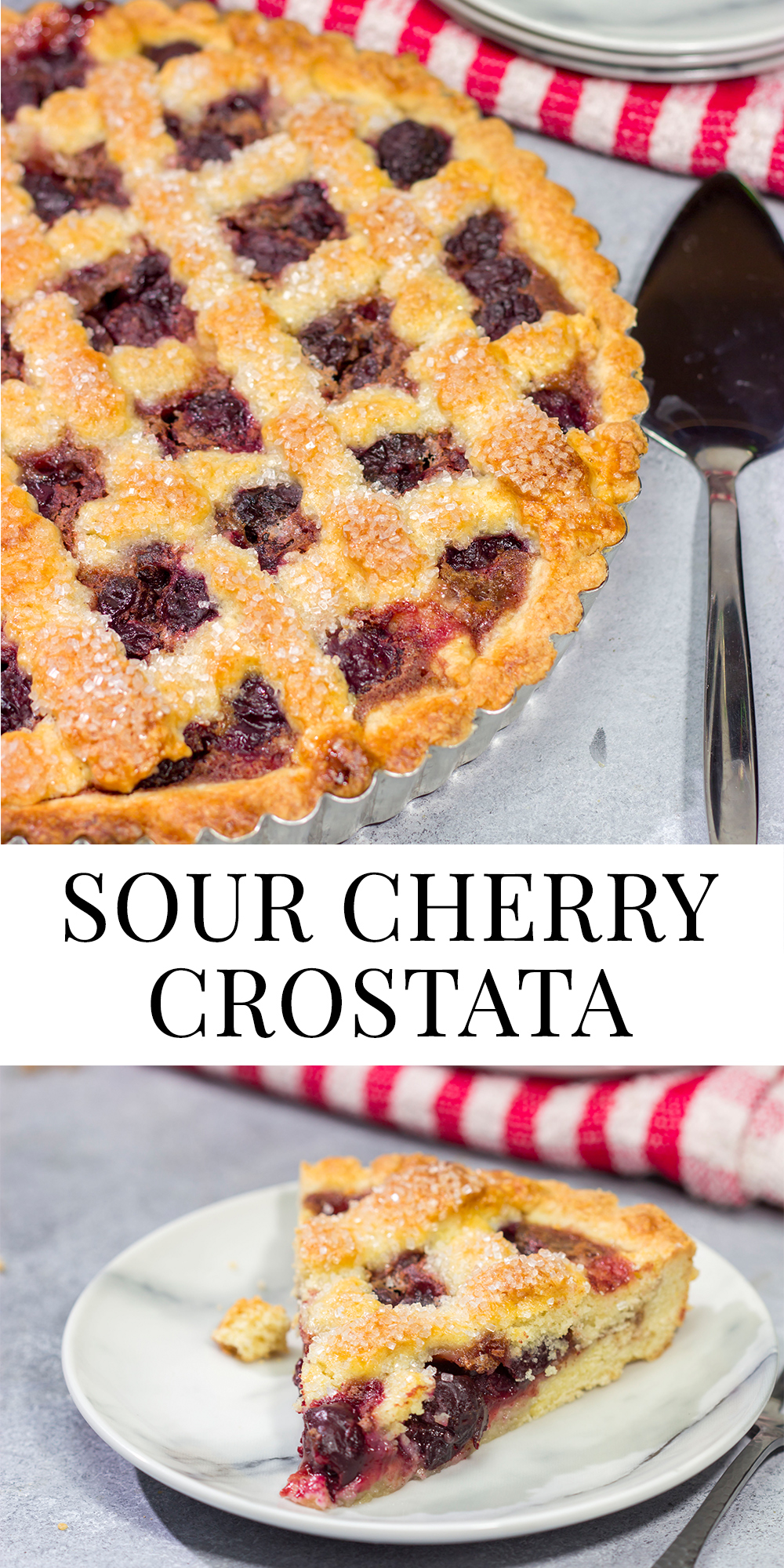 Featuring a sweetened crust that is a cross between shortbread cookie and pie dough, this Sour Cherry Crostata is a delicious dessert for a warm summer day!