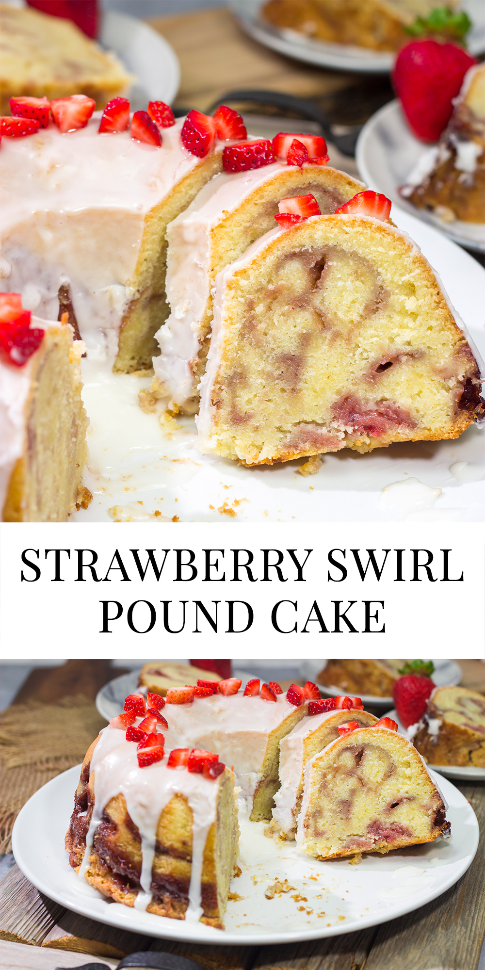 Featuring a sauce made from fresh strawberries swirled into the cake, this Strawberry Swirl Pound Cake makes for a delicious summer dessert!