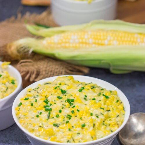 This Cheesy Creamed Corn recipe is a delicious way to celebrate sweet summer corn. Make a batch for dinner tonight!