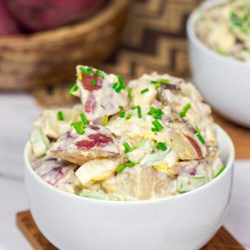 Put a twist on a classic summer side dish! This Caesar Potato Salad uses a bit of creamy Caesar salad dressing for added flavor - it's delicious!