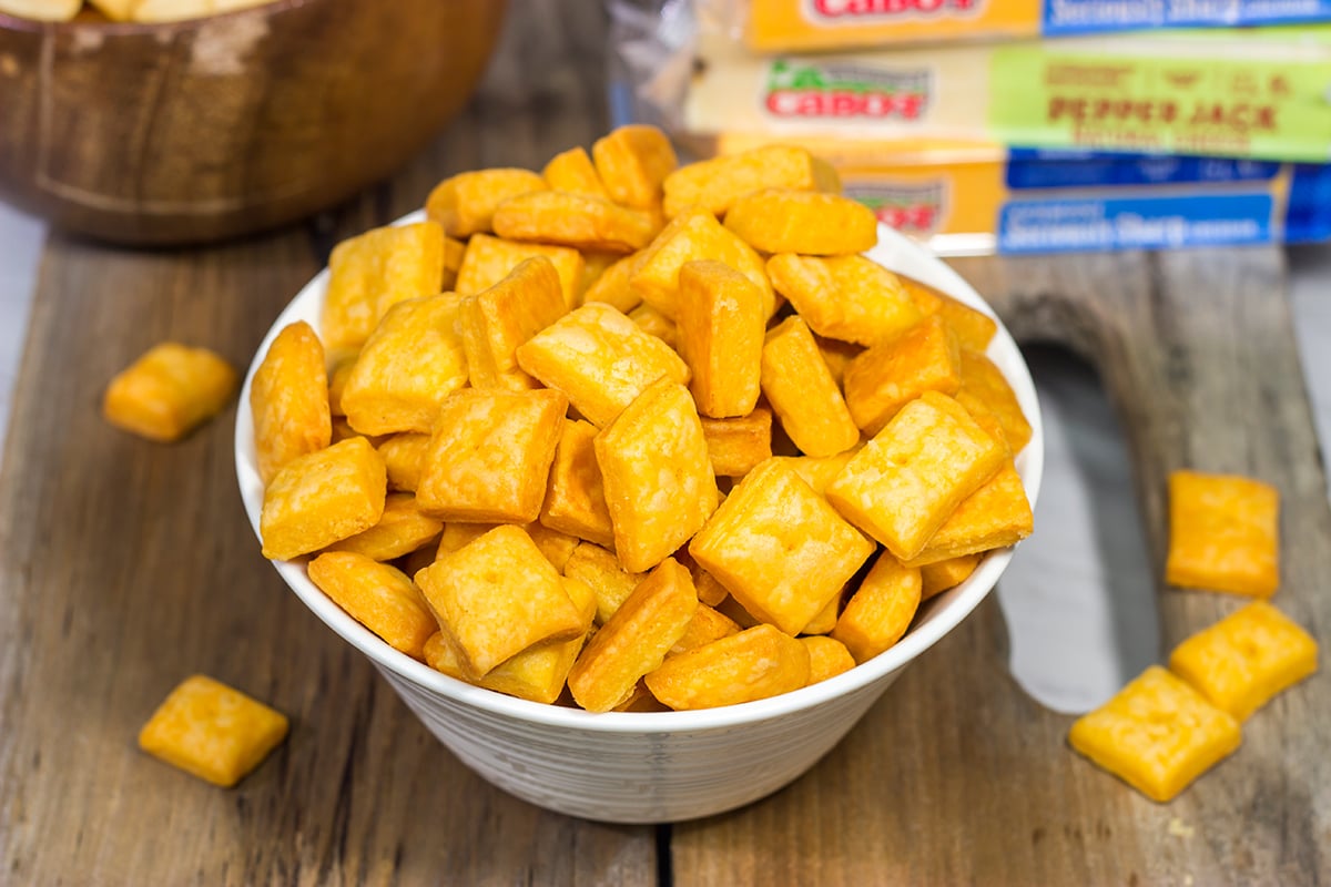 Skip the store-bought crackers and make a batch of these Cheddar Cheese Crackers at home! And for a real treat, use a flavored cheddar cheese!