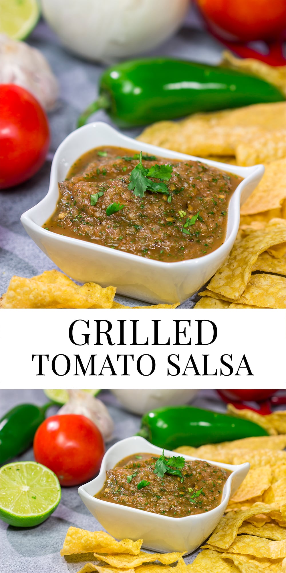 The added smoky flavor from the grill makes this Grilled Tomato Salsa a delicious summer snack!