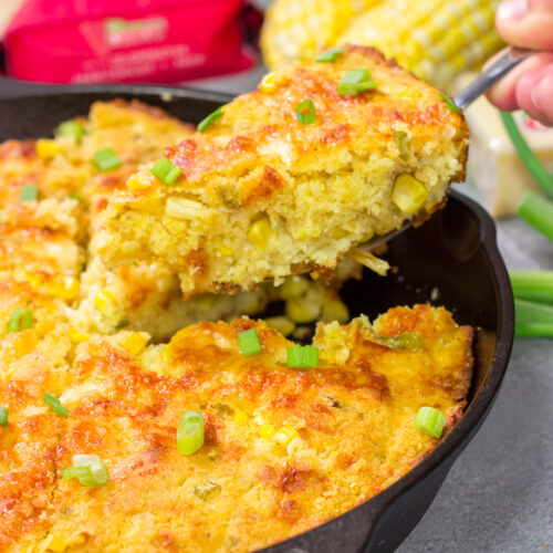 Loaded with cheddar cheese and fresh corn, this Cheesy Skillet Cornbread is a great side dish for late summer or fall meals!