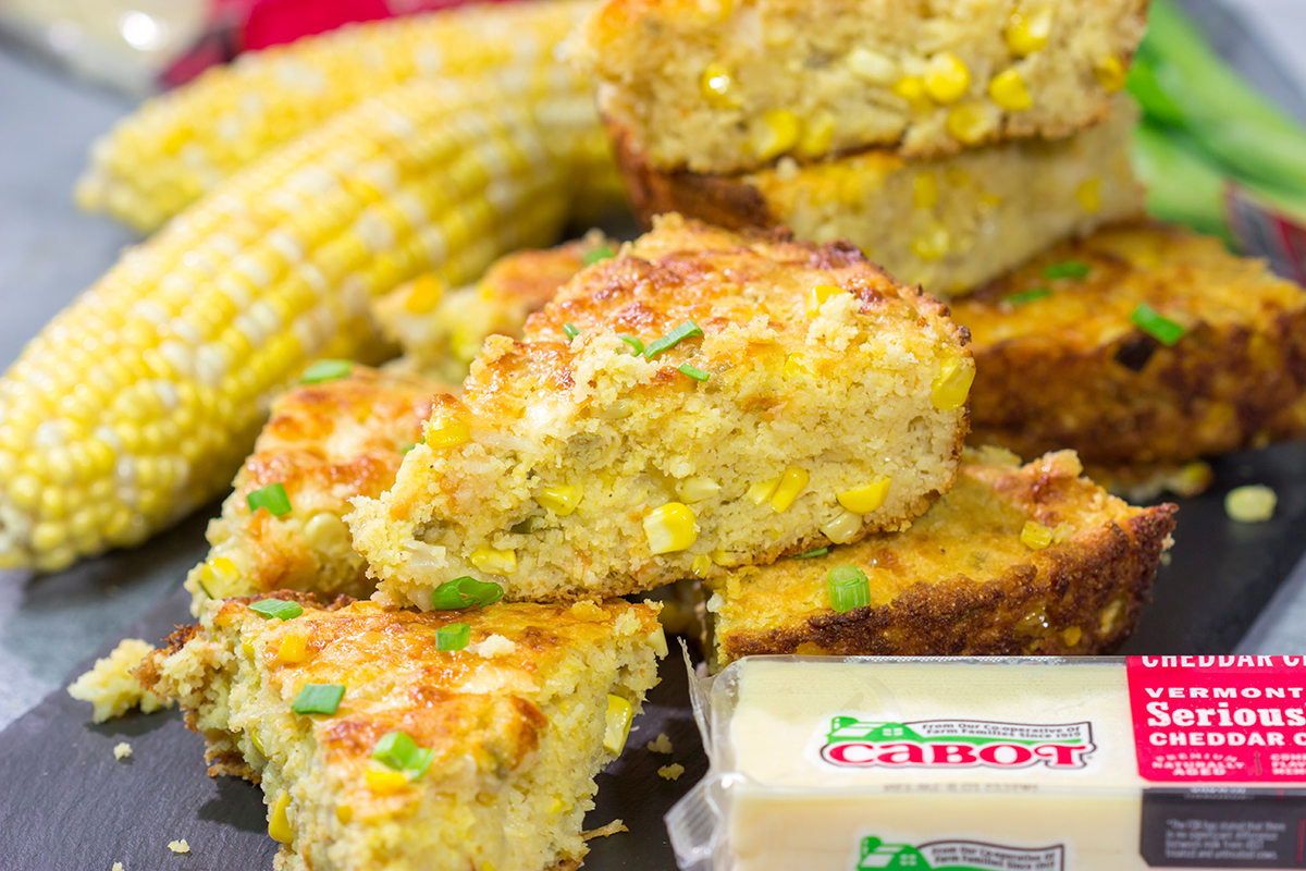 Loaded with cheddar cheese and fresh corn, this Cheesy Skillet Cornbread is a great side dish for late summer or fall meals!