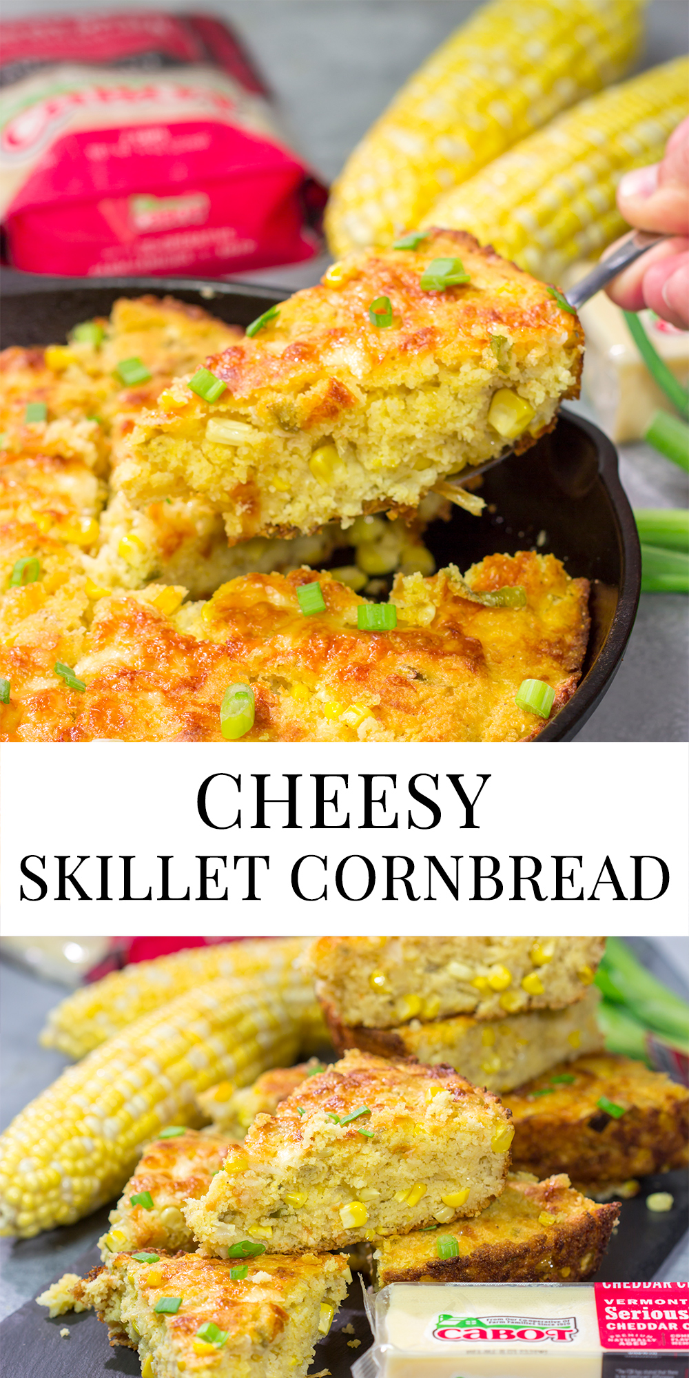 Loaded with cheddar cheese and fresh corn, this Cheesy Skillet Cornbread is a great side dish for late summer or fall meals!
