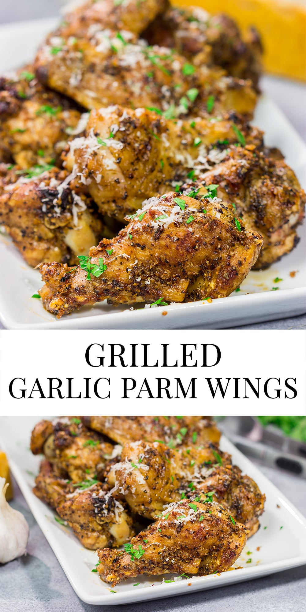Fire up the grill! These Grilled Garlic Parmesan Chicken Wings are juicy and delicious. Add in the smoky grill flavor, and these grilled wings are perfect for a summer meal!