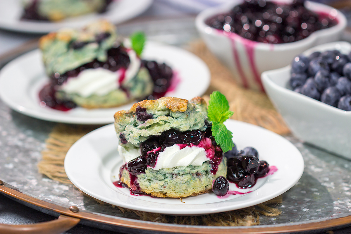 These Blueberry Shortcakes feature buttery biscuits filled with whipped cream and blueberry sauce. This recipe is great for summer brunch or dessert!