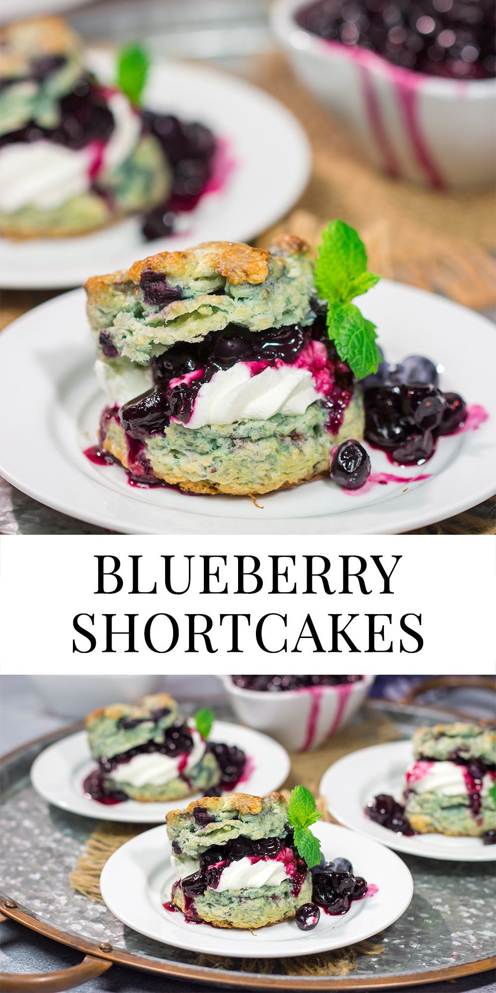 These Blueberry Shortcakes feature buttery biscuits filled with whipped cream and blueberry sauce. This recipe is great for summer brunch or dessert!