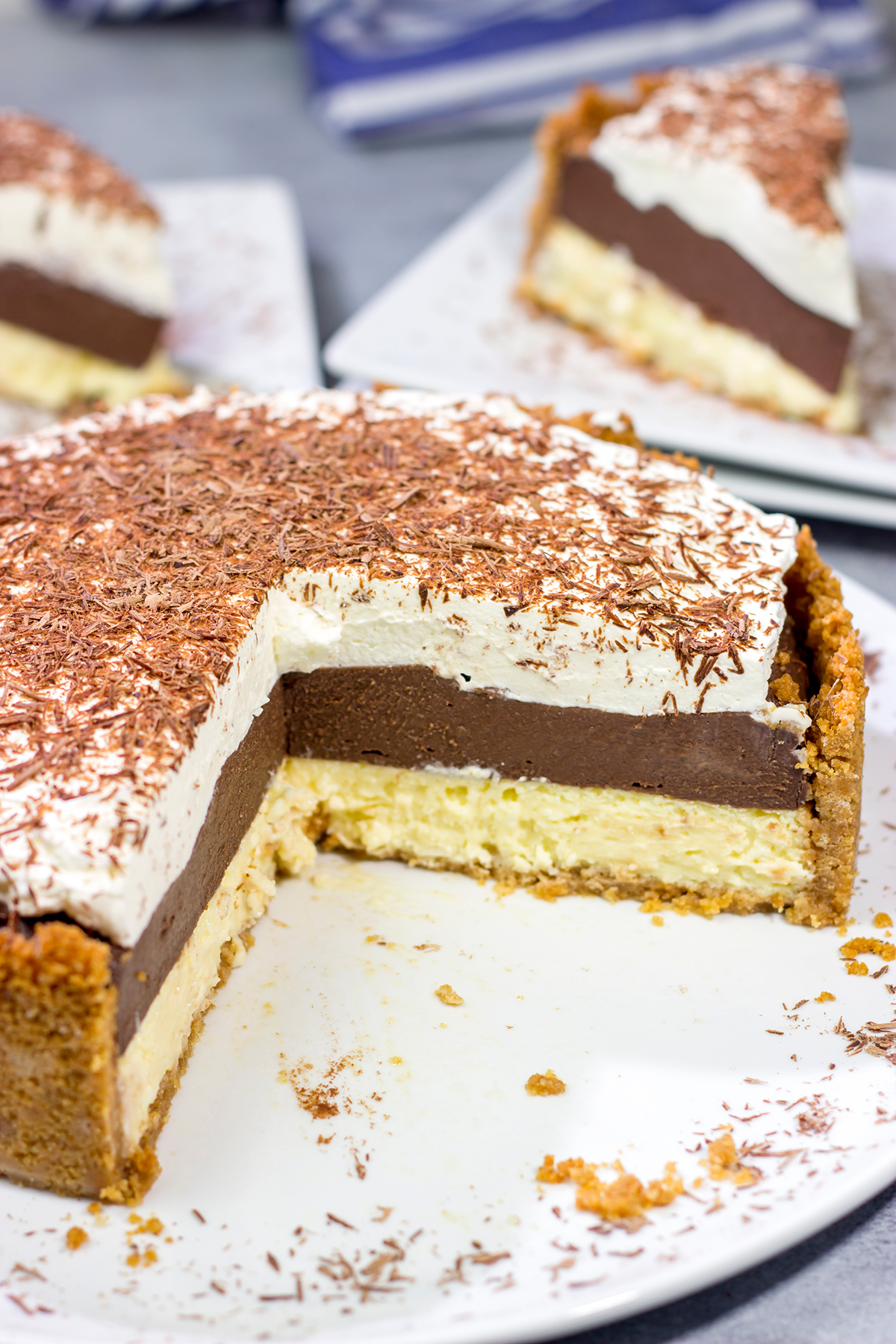 Creamy cheesecake. Rich chocolate pudding. Fresh whipped cream. They all come together in this delicious Chocolate Cream Pie Cheesecake. Grab a slice tonight!