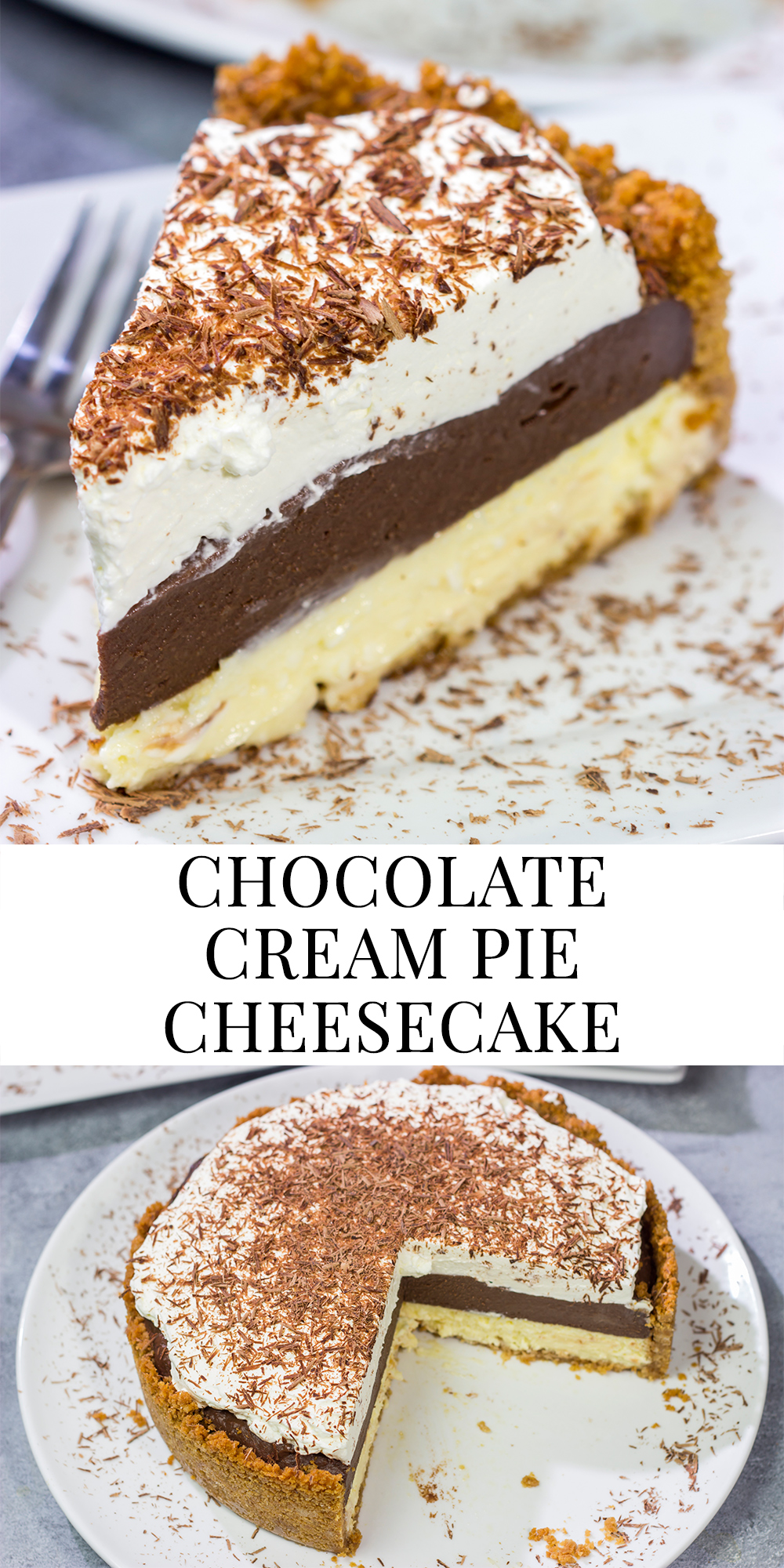 Creamy cheesecake. Rich chocolate pudding. Fresh whipped cream. They all come together in this delicious Chocolate Cream Pie Cheesecake. Grab a slice tonight!