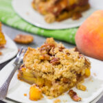 It's fresh peach season! These easy Peach Crumble Bars make for a fantastic summer dessert. Grab some peaches and get a batch of these bars in the oven today!