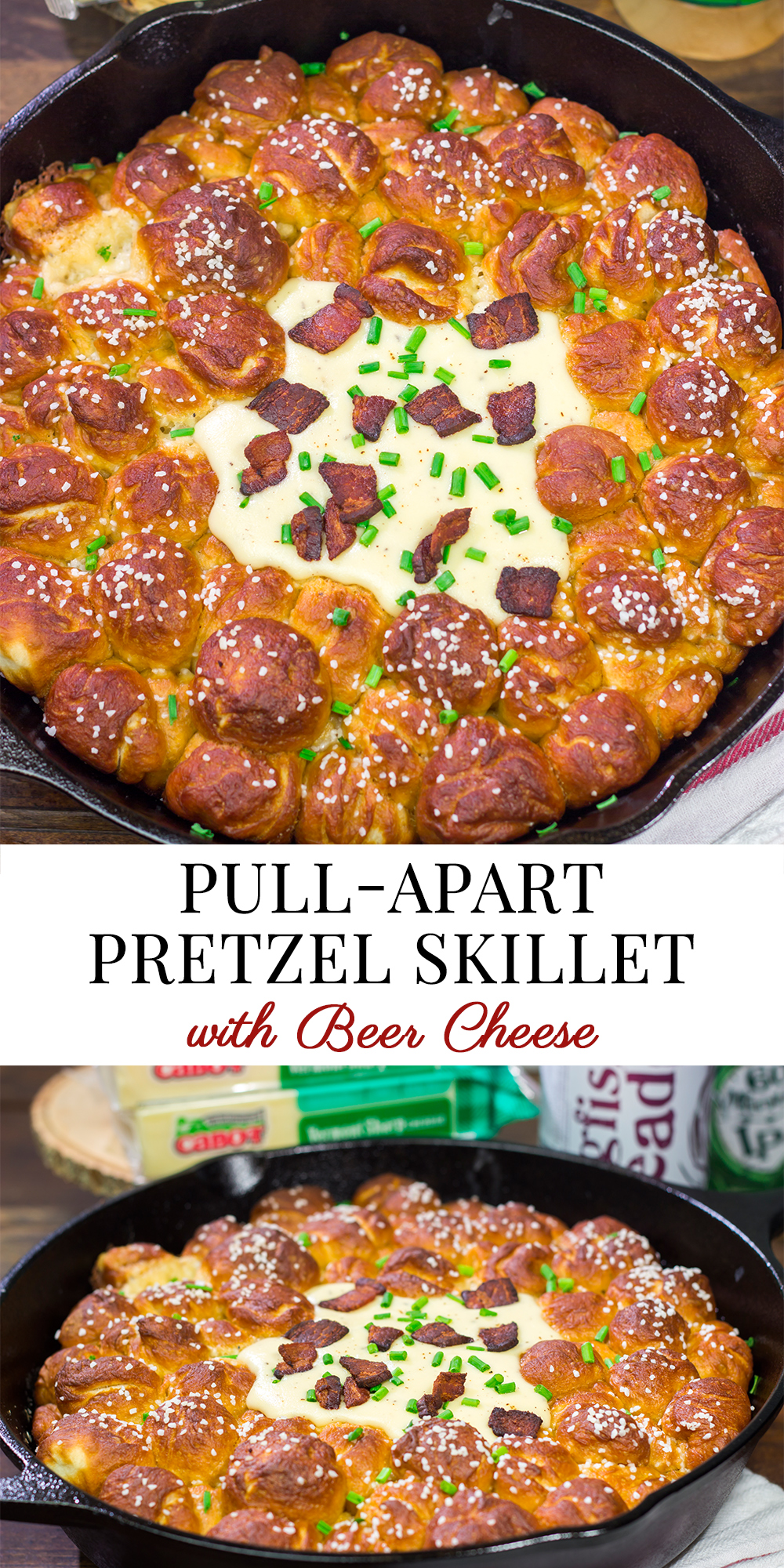 This Pull Apart Pretzel Skillet features warm, soft pretzels served with Beer Cheese. It's the perfect way to celebrate Oktoberfest and Autumn days in general!