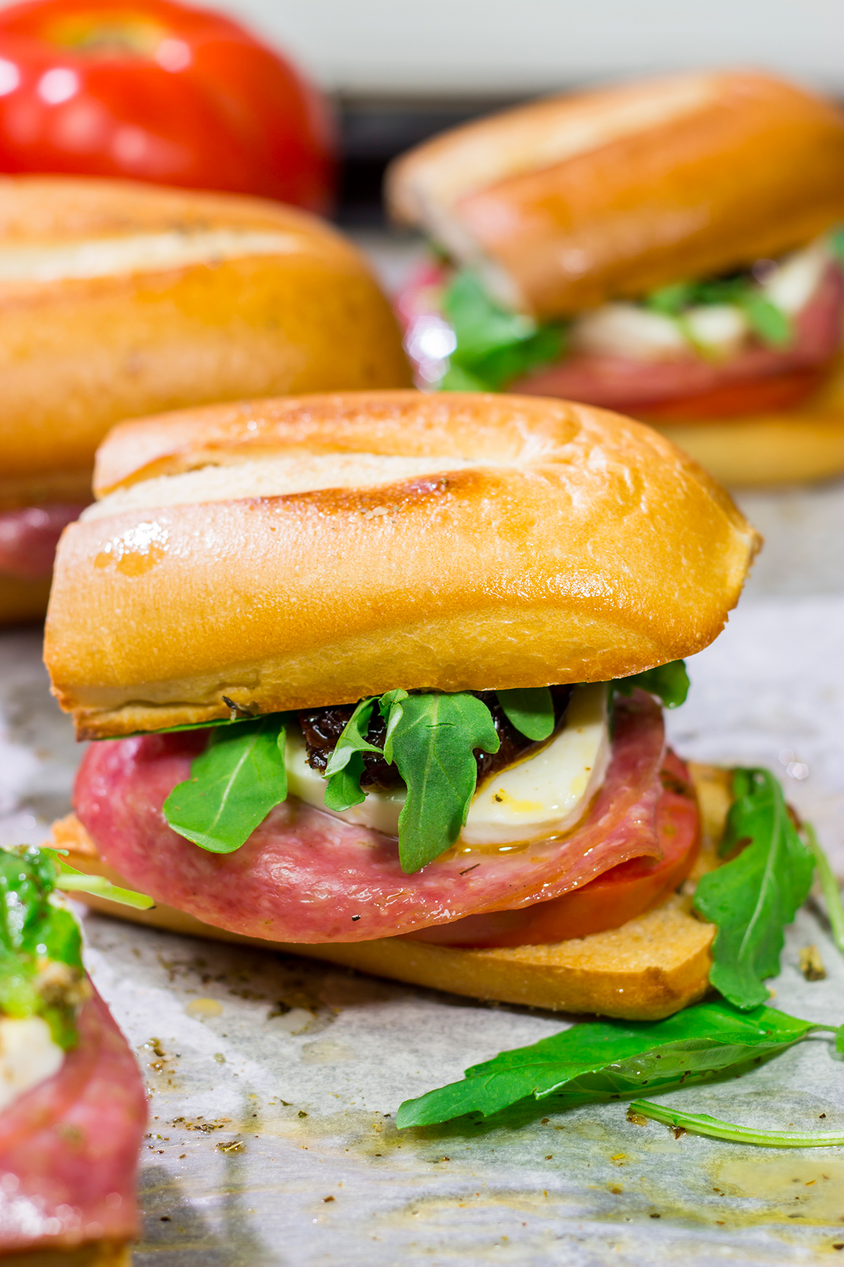 Layered with all sorts of delicious Italian ingredients, these Salami Pesto Sandwiches are packed with flavor!