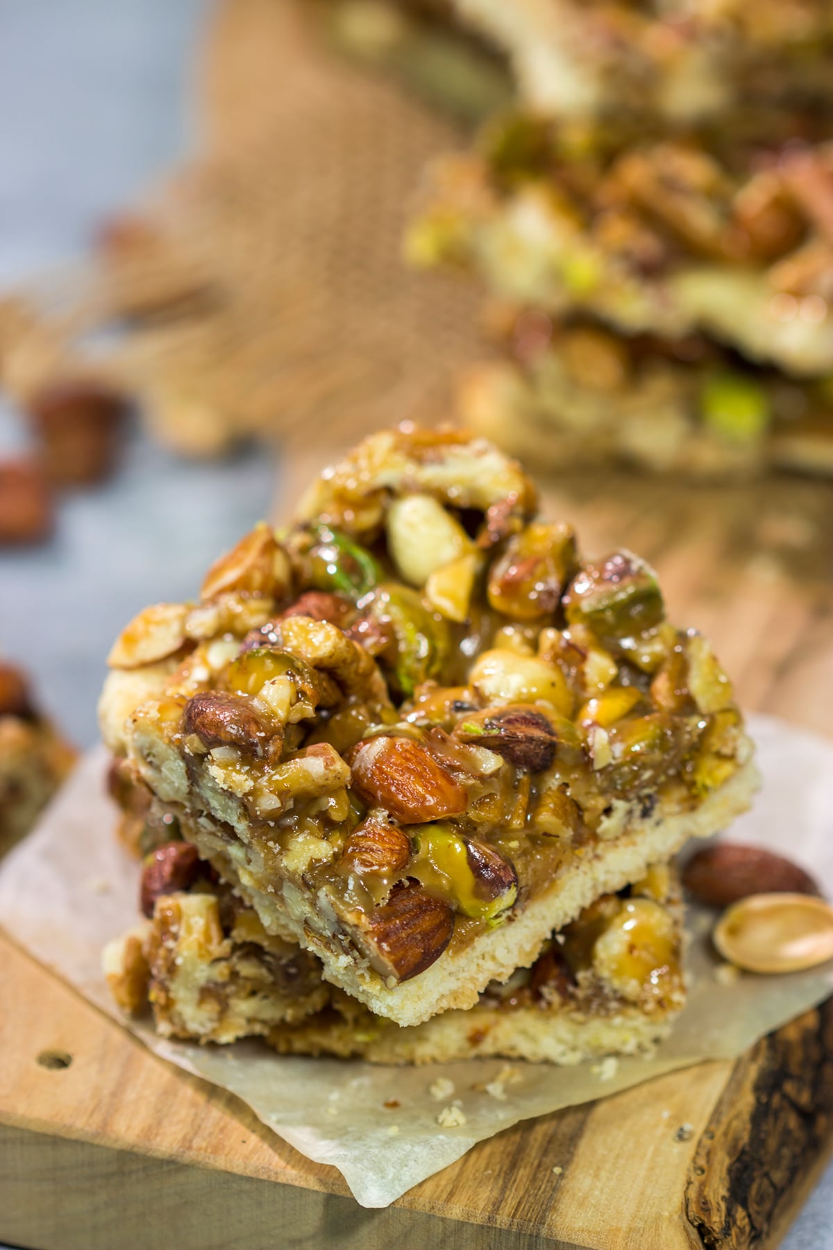 These Caramel Nut Bars feature a mixture of mixed nuts and caramel on top of a buttery shortbread crust. Good luck eating just one!