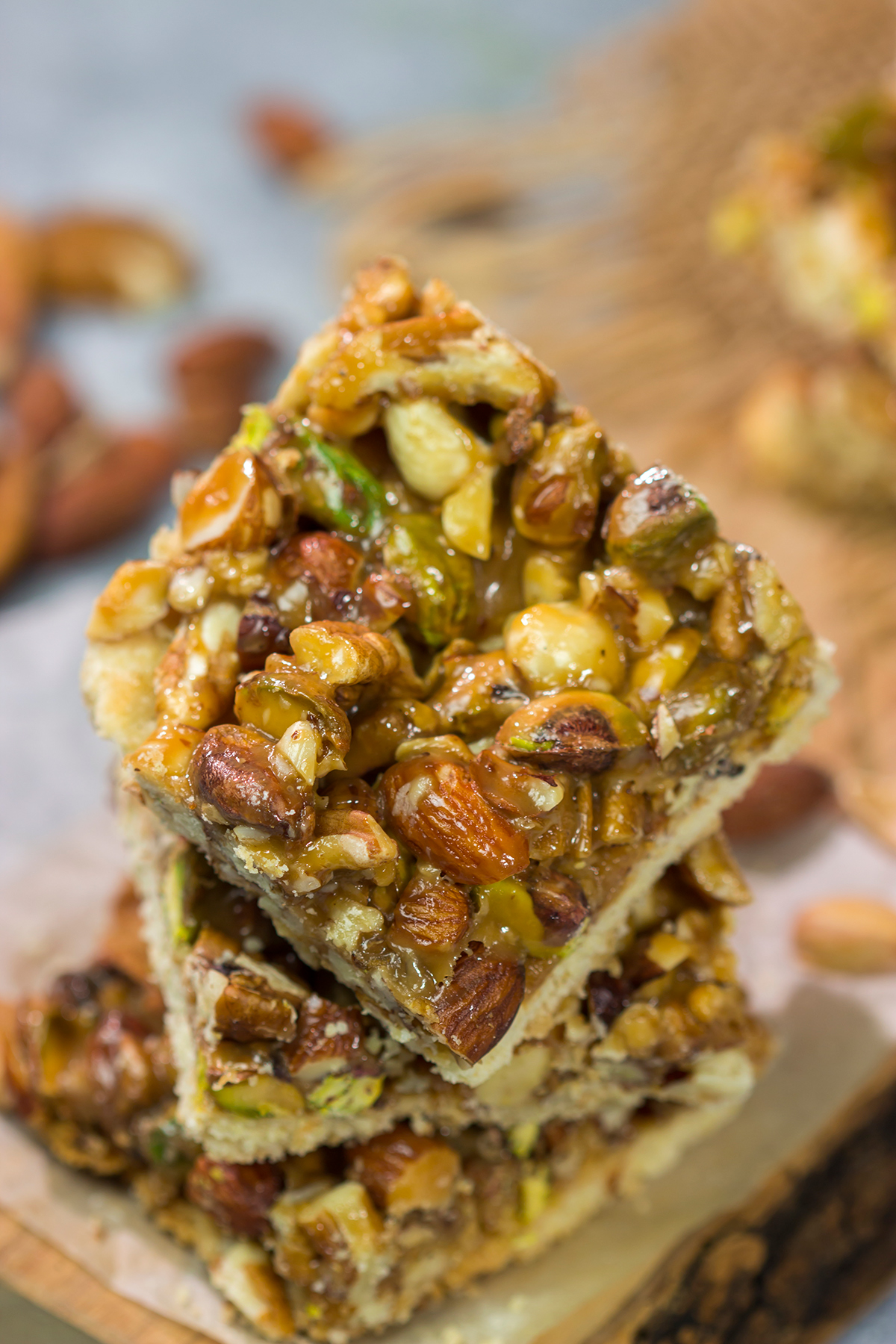 These Caramel Nut Bars feature a mixture of mixed nuts and caramel on top of a buttery shortbread crust. Good luck eating just one!
