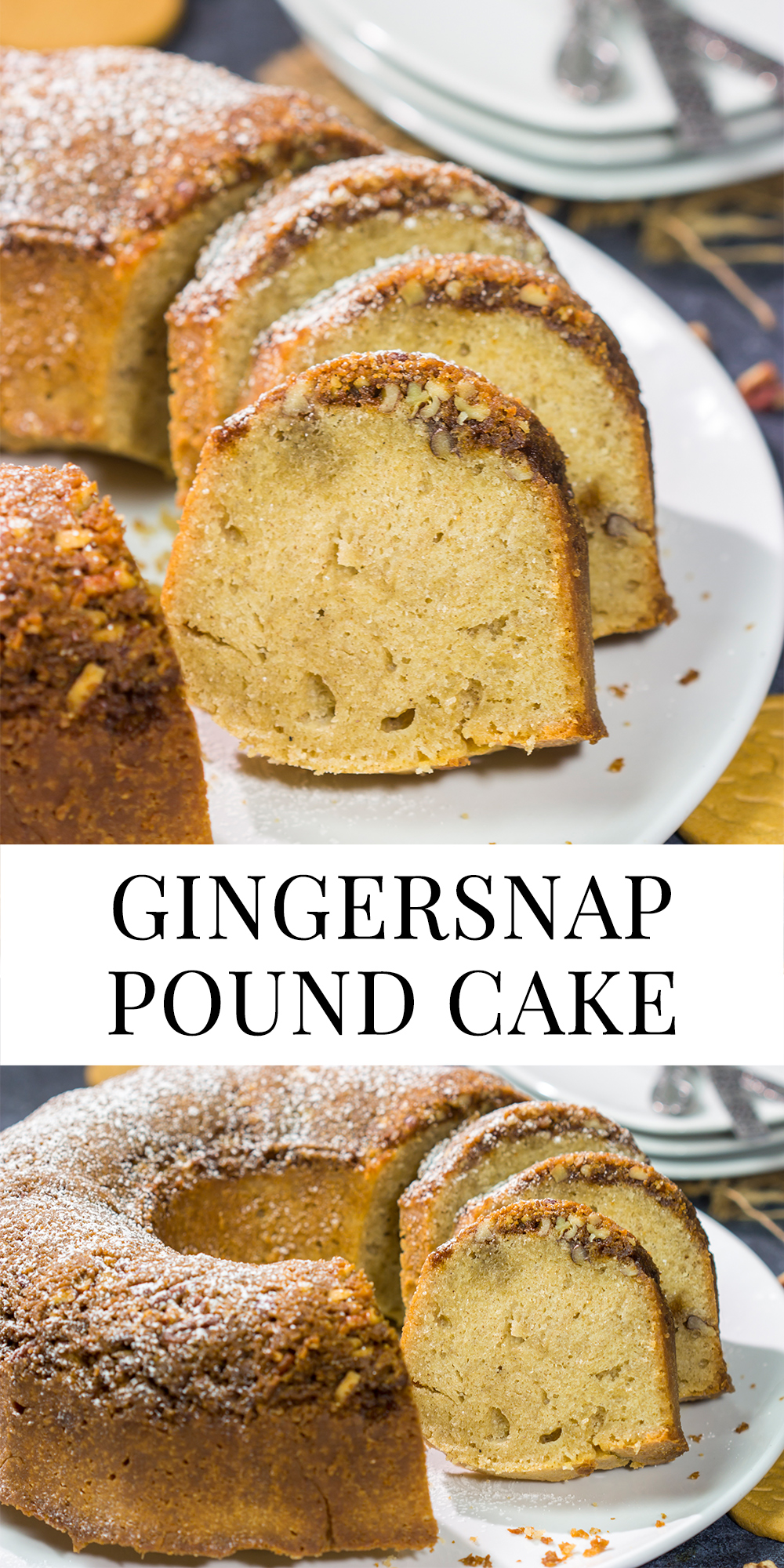 Grab a box of gingersnap cookies! Topped with a crunchy gingersnap pecan topping, this Gingersnap Pound Cake is a tasty dessert for the holidays!