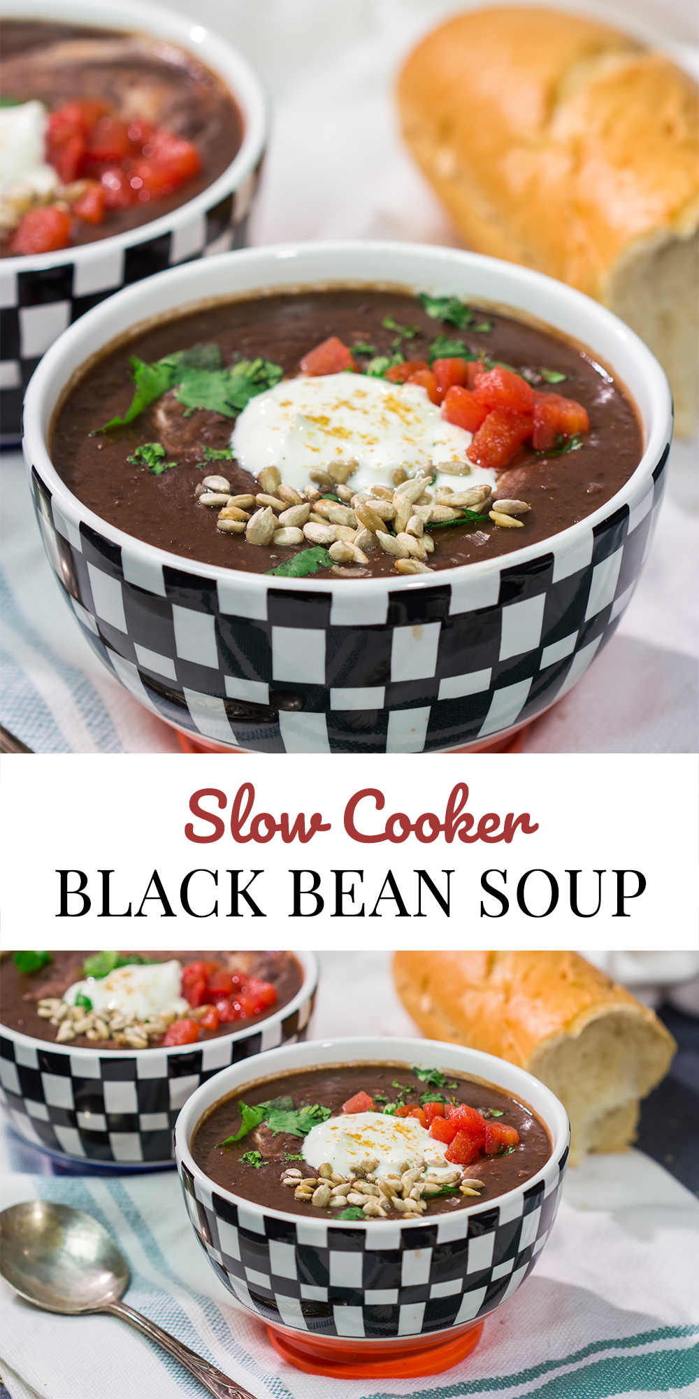 This Slow Cooker Black Bean Soup features the flavors of seasoned black beans...in a creamy soup form. It's delicious on a chilly winter day!