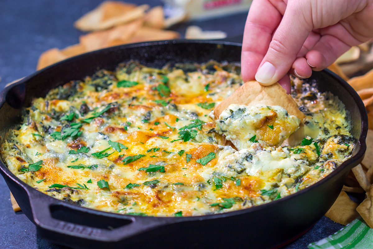 Served in a cast iron skillet, this Baked Spinach Dip is always a crowd-pleaser in our house. It's the perfect appetizer for gamedays!