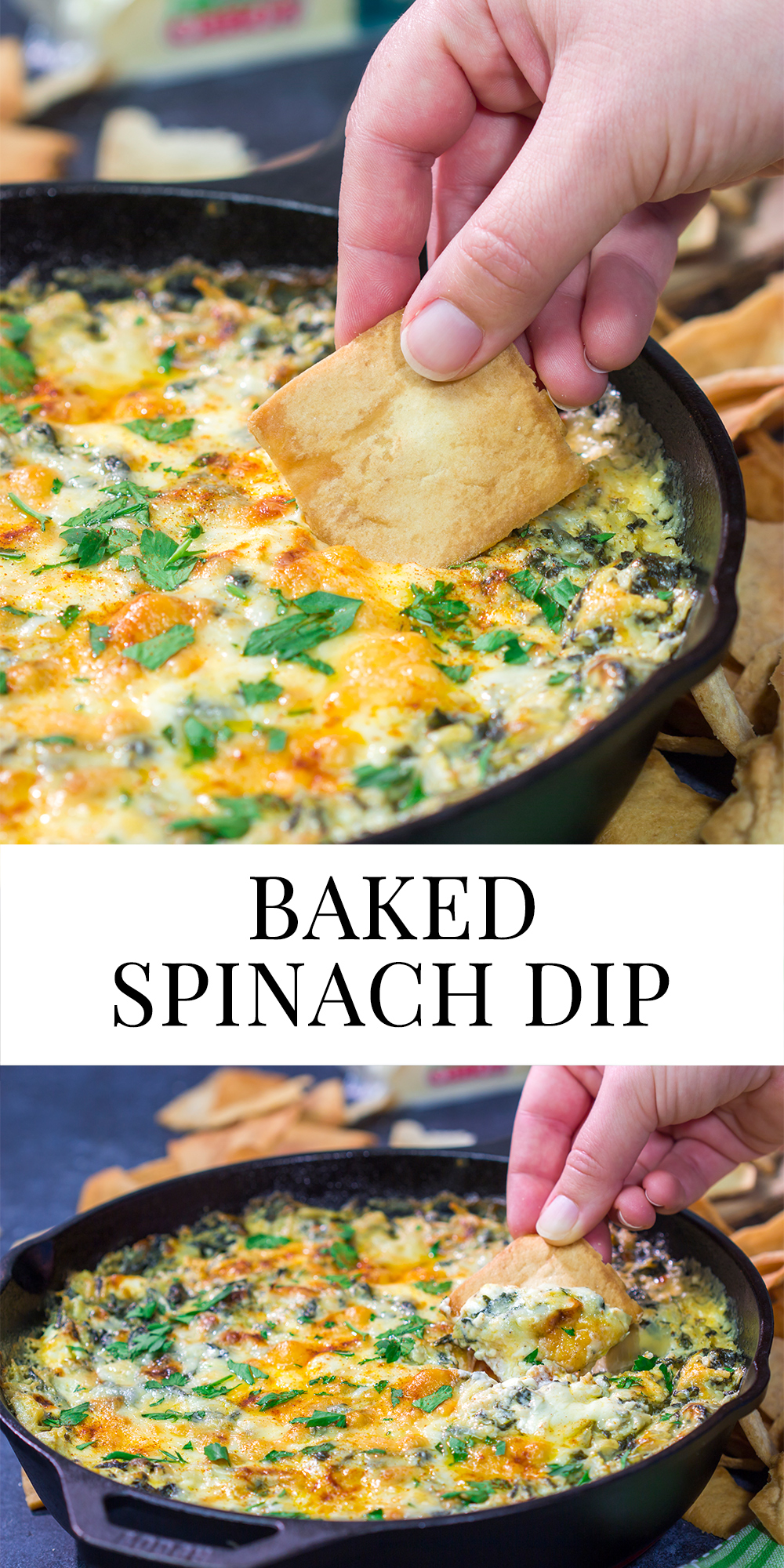 Served in a cast iron skillet, this Baked Spinach Dip is always a crowd-pleaser in our house. It's the perfect appetizer for gamedays!