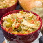 This Chicken Creole Soup features chicken simmered with tomatoes and vegetables. It's a delicious and easy recipe for a winter night!