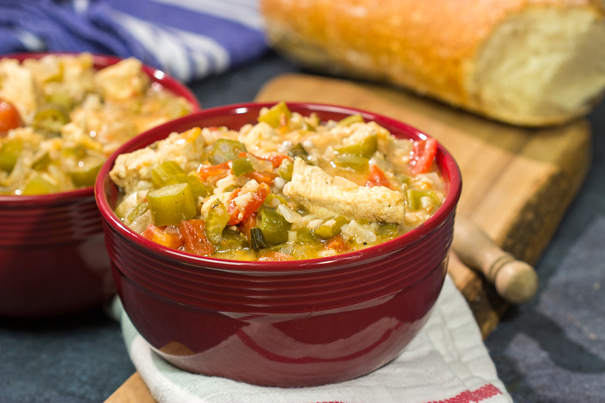 This Chicken Creole Soup features chicken simmered with tomatoes and vegetables. It's a delicious and easy recipe for a winter night!