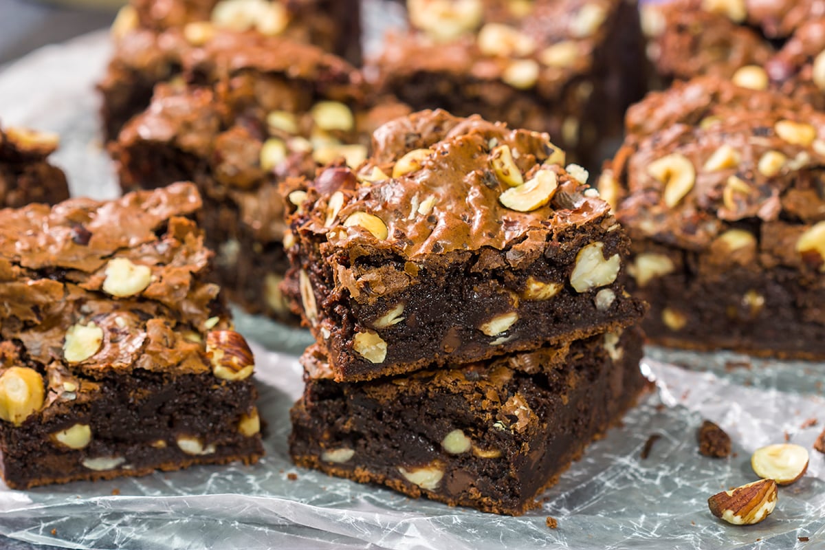 These chewy Chocolate Hazelnut Brownies include both Nutella and chopped hazelnuts - they're an easy and delicious sweet treat!