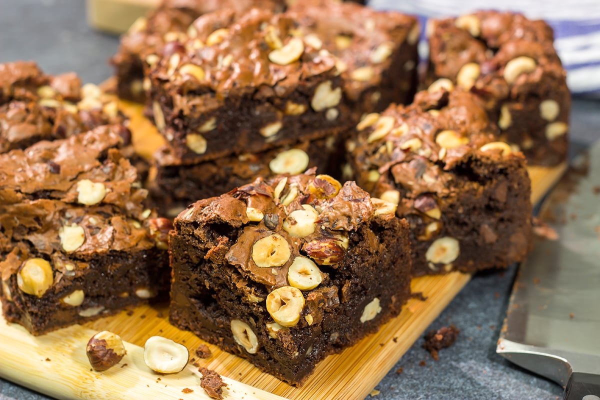 These chewy Chocolate Hazelnut Brownies include both Nutella and chopped hazelnuts - they're an easy and delicious sweet treat!