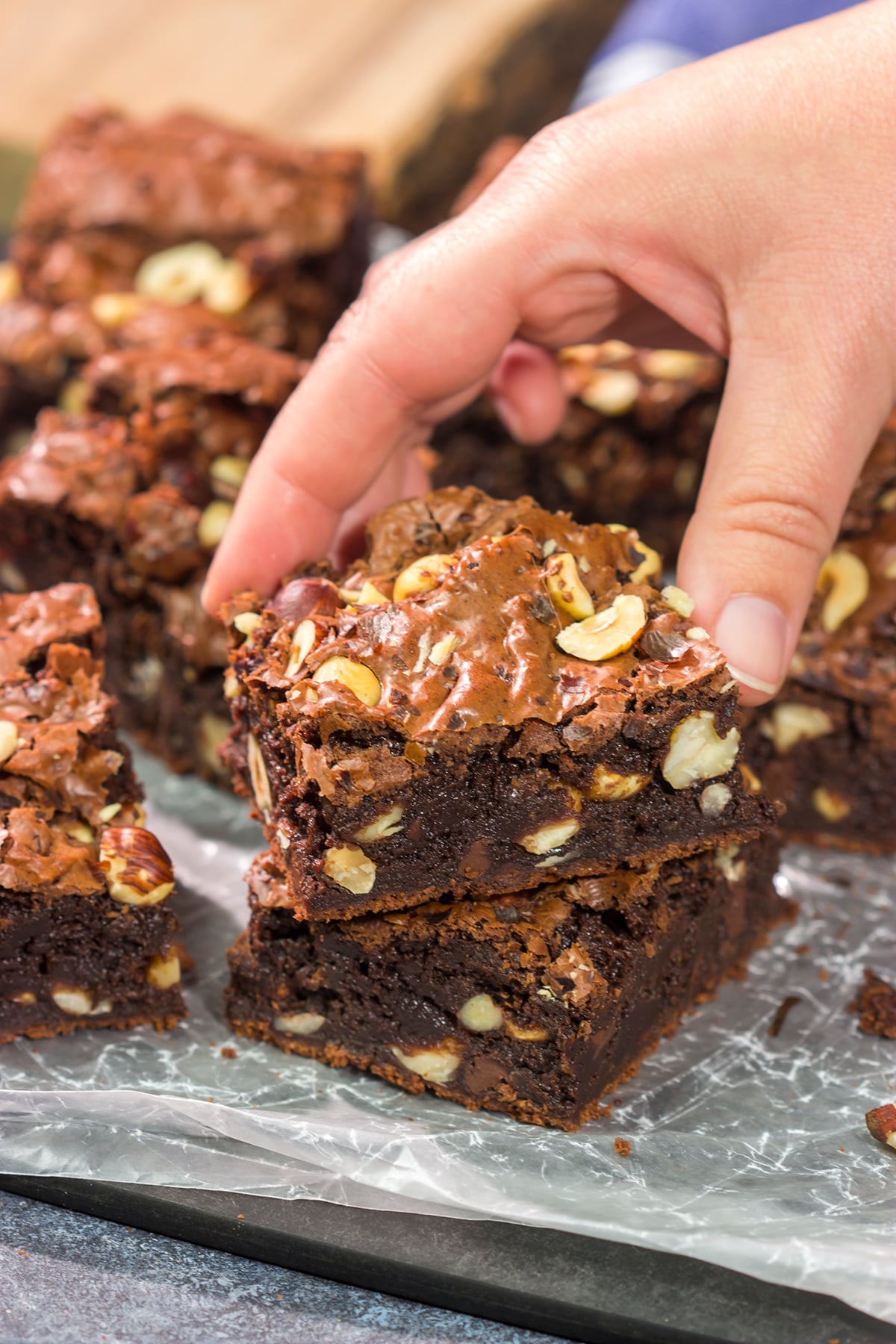 These chewy Chocolate Hazelnut Brownies include both Nutella and chopped hazelnuts - they're an easy and delicious sweet treat!