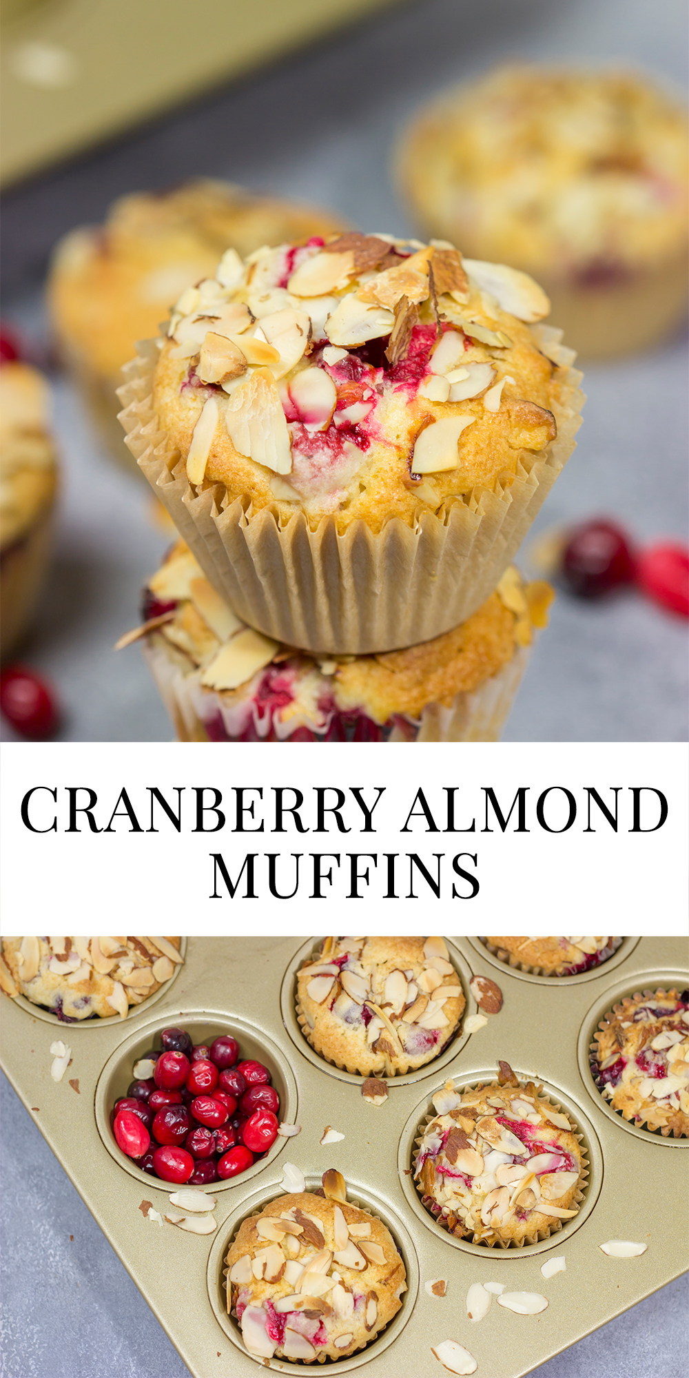 Packed with cranberries and topped with sliced almonds, these Cranberry Almond Muffins are a tasty way to start the morning!