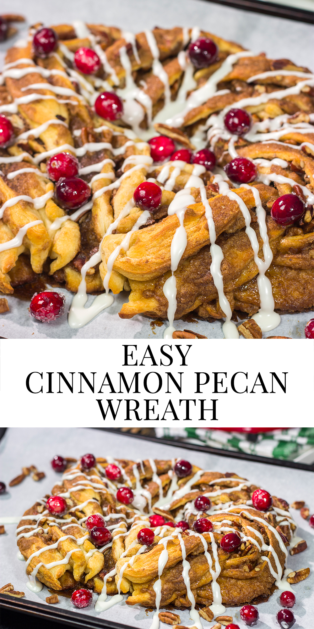 Looking for an easy and delicious holiday breakfast idea? This Easy Cinnamon Pecan Wreath is ready for the oven in just 15 minutes!