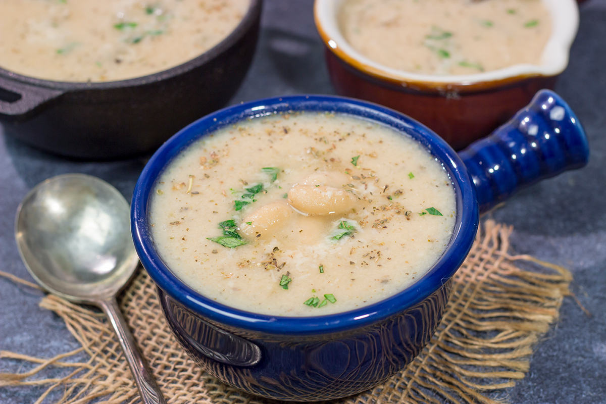 A bowl of this Creamy White Bean Soup is a tasty (and healthy) way to warm up on a cold winter evening!