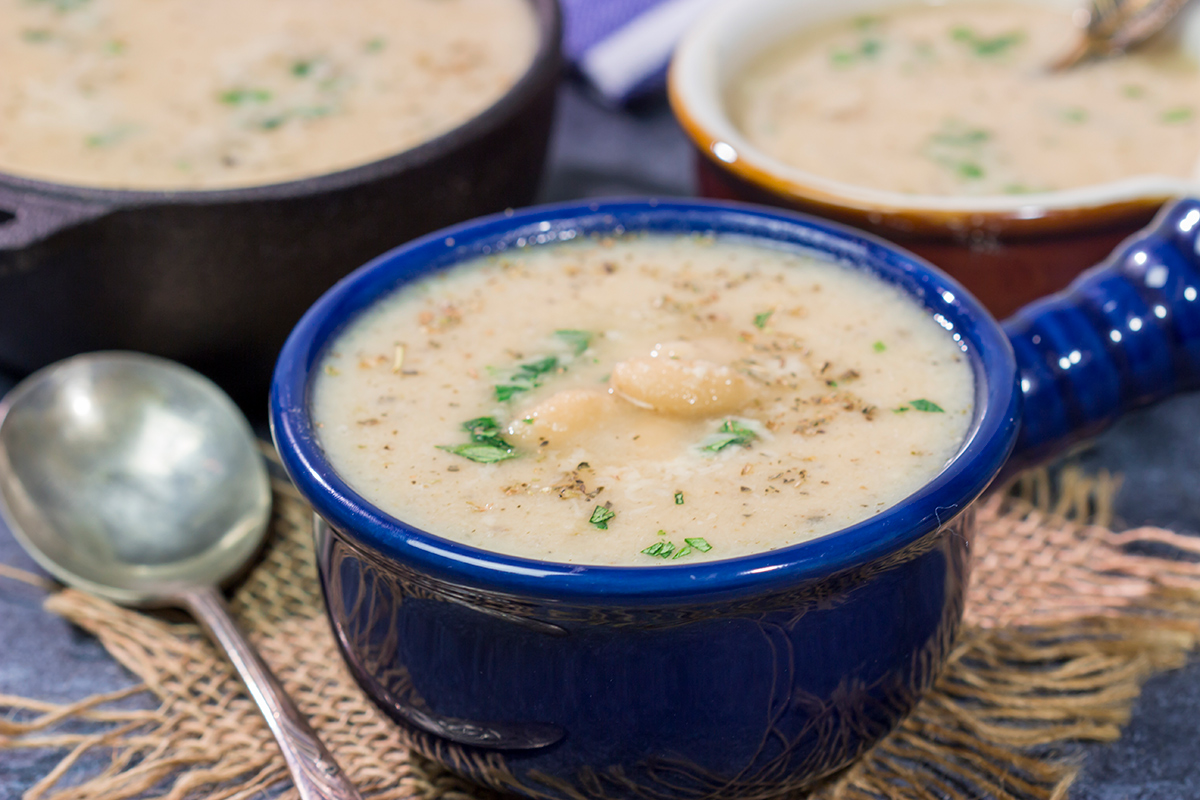 A bowl of this Creamy White Bean Soup is a tasty (and healthy) way to warm up on a cold winter evening!