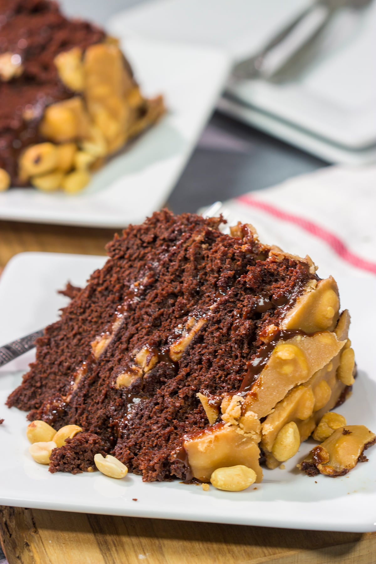This Caramel Chocolate Cake features layers of decadent cake, chocolate ganache and salted caramel. It's like a giant molten chocolate cake...but better!