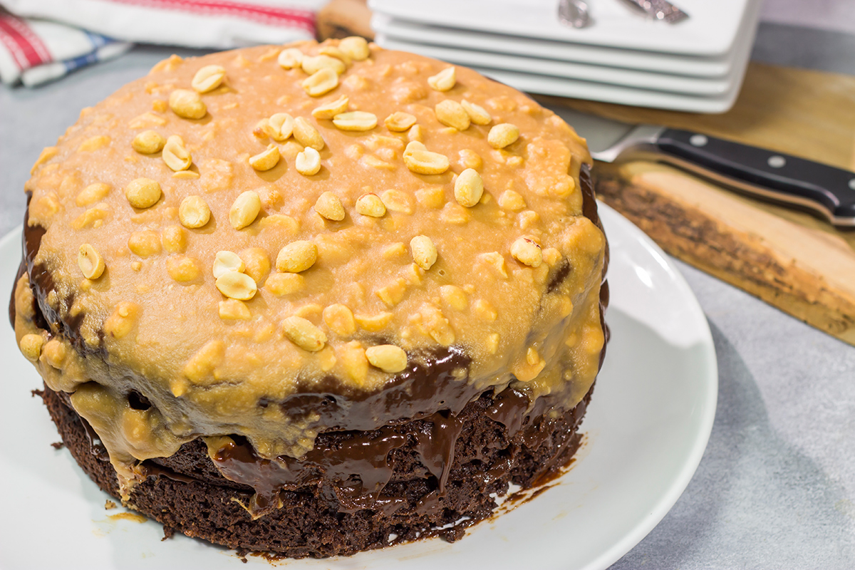 This Caramel Chocolate Cake features layers of decadent cake, chocolate ganache and salted caramel. It's like a giant molten chocolate cake...but better!