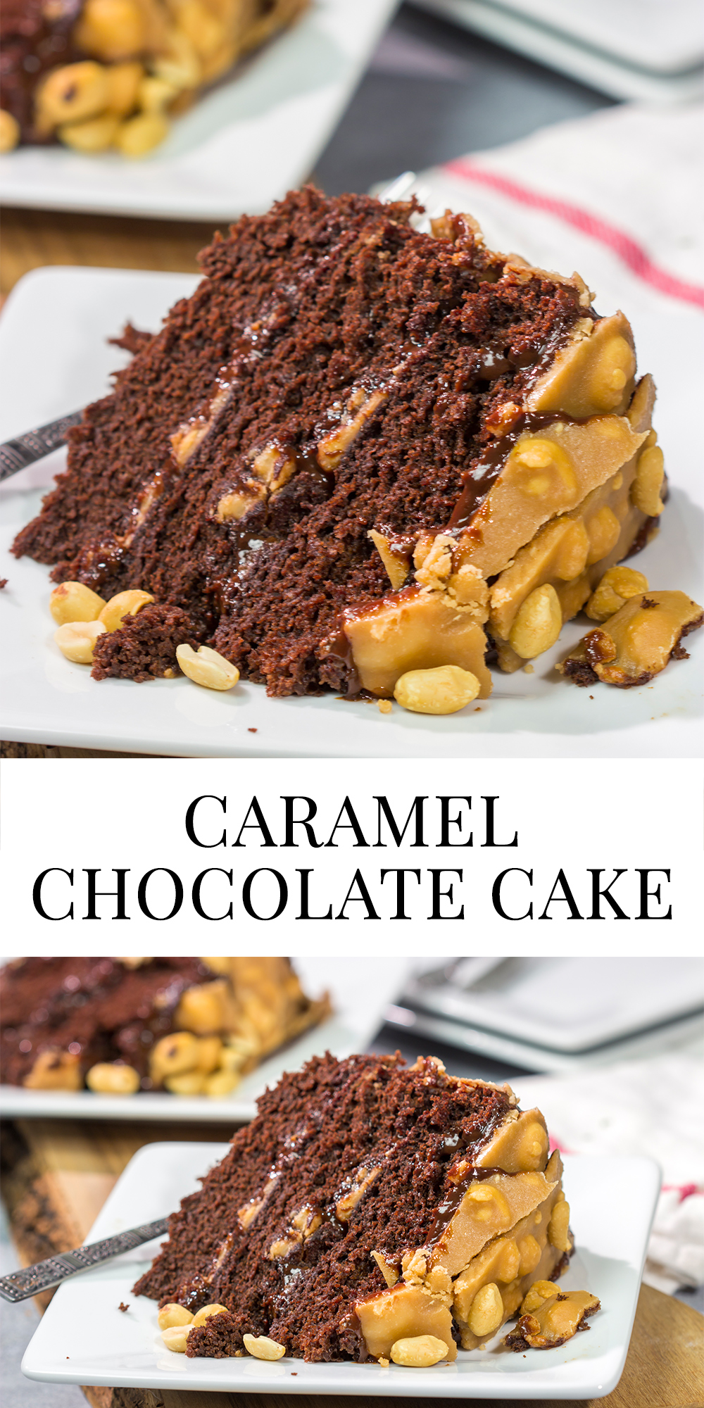 This Caramel Chocolate Cake features layers of decadent cake, chocolate ganache and salted caramel. It's like a giant molten chocolate cake...but better!