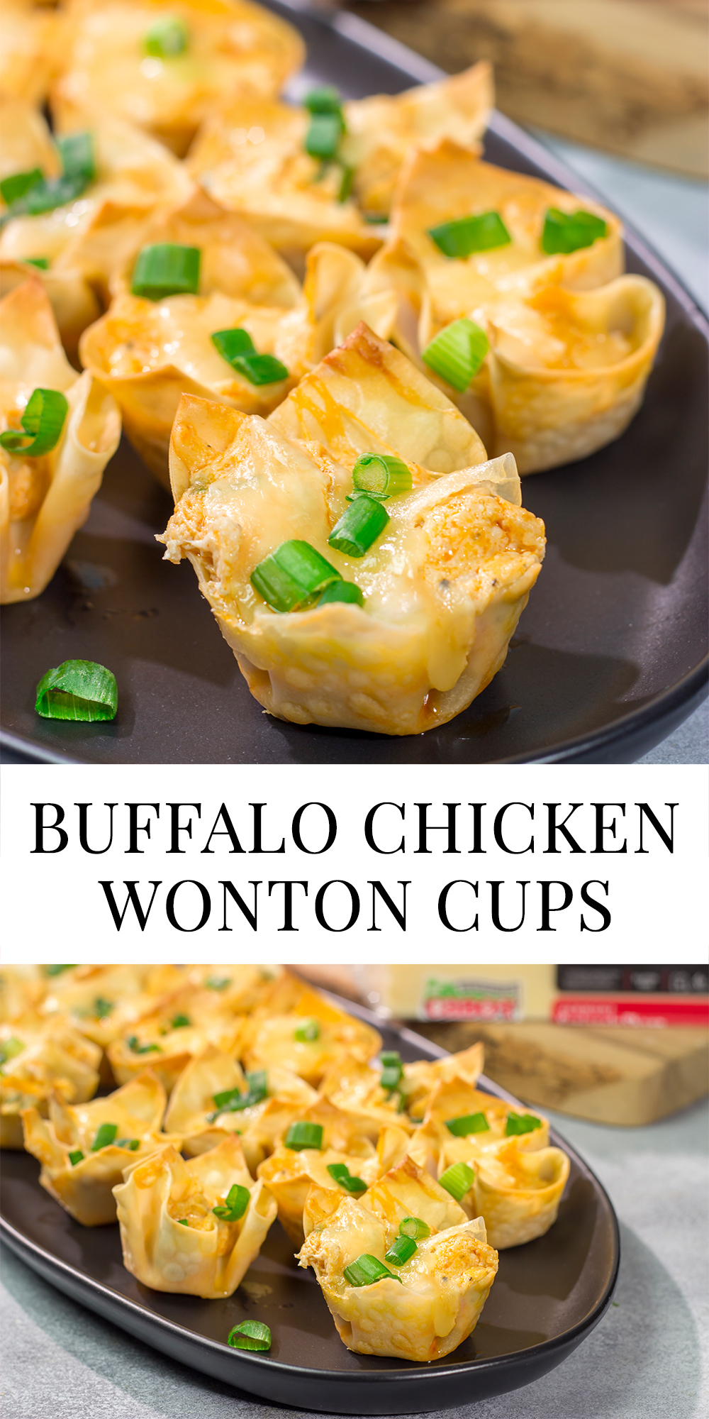 These Buffalo Chicken Wonton Cups feature creamy, mouthwatering buffalo chicken dip...in a bite-sized form!